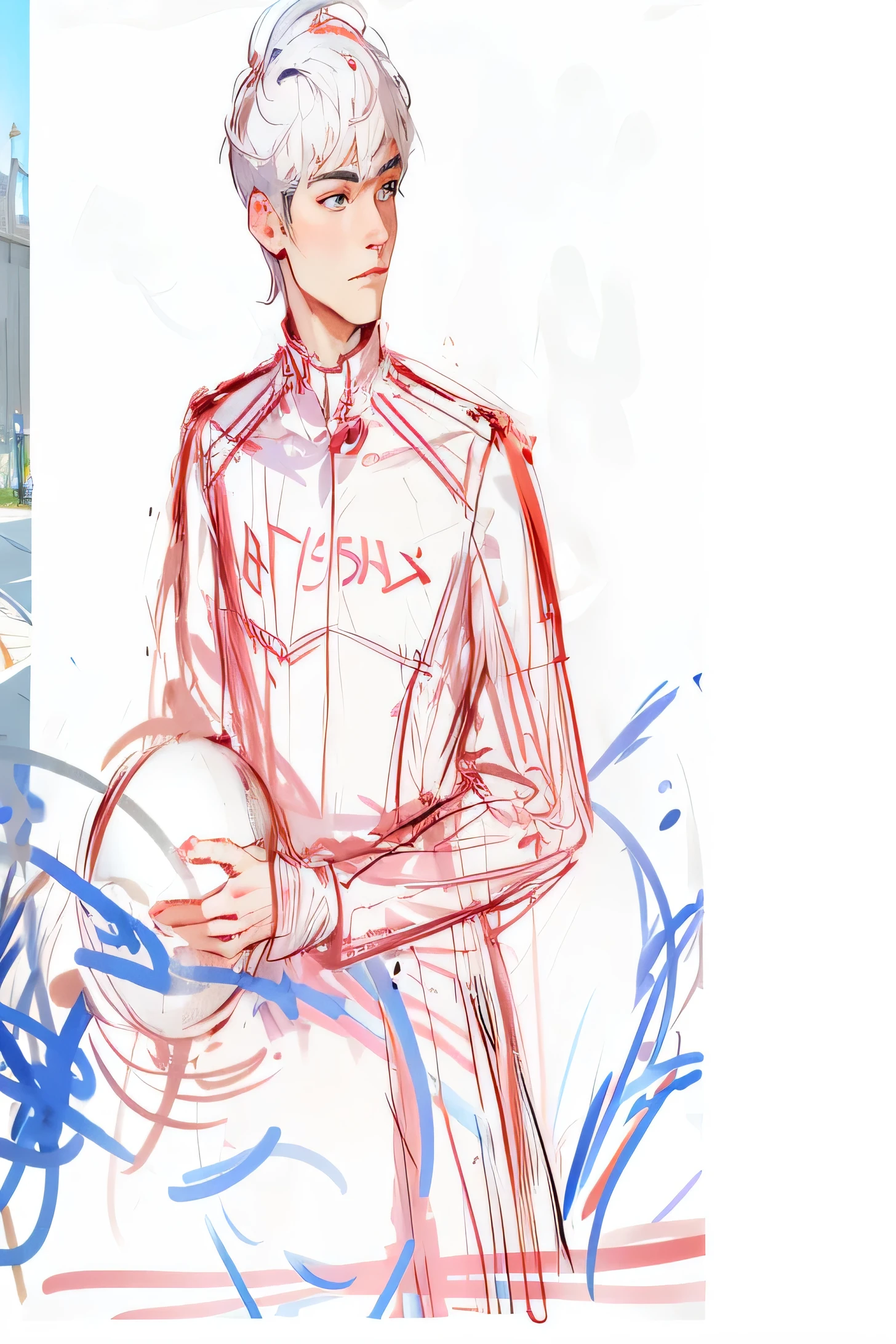 sketches of a man holding a helmet in his hand, highly detailed exquisite fanart, high quality fanart, drawn like the anime speed racer, court sketch art, high quality of sketching, at pixiv, trending on pixiv, concept art of single boy, painted in anime painter studio, detailed fanart, inspired by Kim Eung-hwan