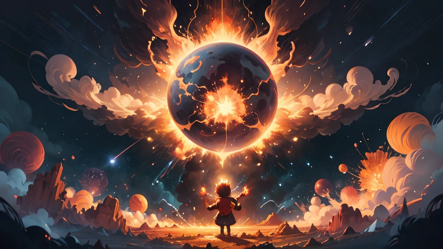 hands of god creating the universe, with an explosion