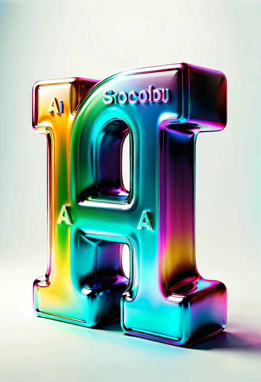 (3D font design,text"A":1.8)，Metallic feeling，retro cyberpunk，Surrealism，Arthur effect, Transparent body, Gradient translucent glass melt, Caustics, Transparent glass texture, rainbow colors, Designed by Dieter Rams, simple, Shining with rich details, White background, industrial design, The studio lights up, c4d, Overclocked renderer, clean shadow, 4k edge light,art station,8k,soft light,soft contrast,incredible art,Wallop,artistic sprout,