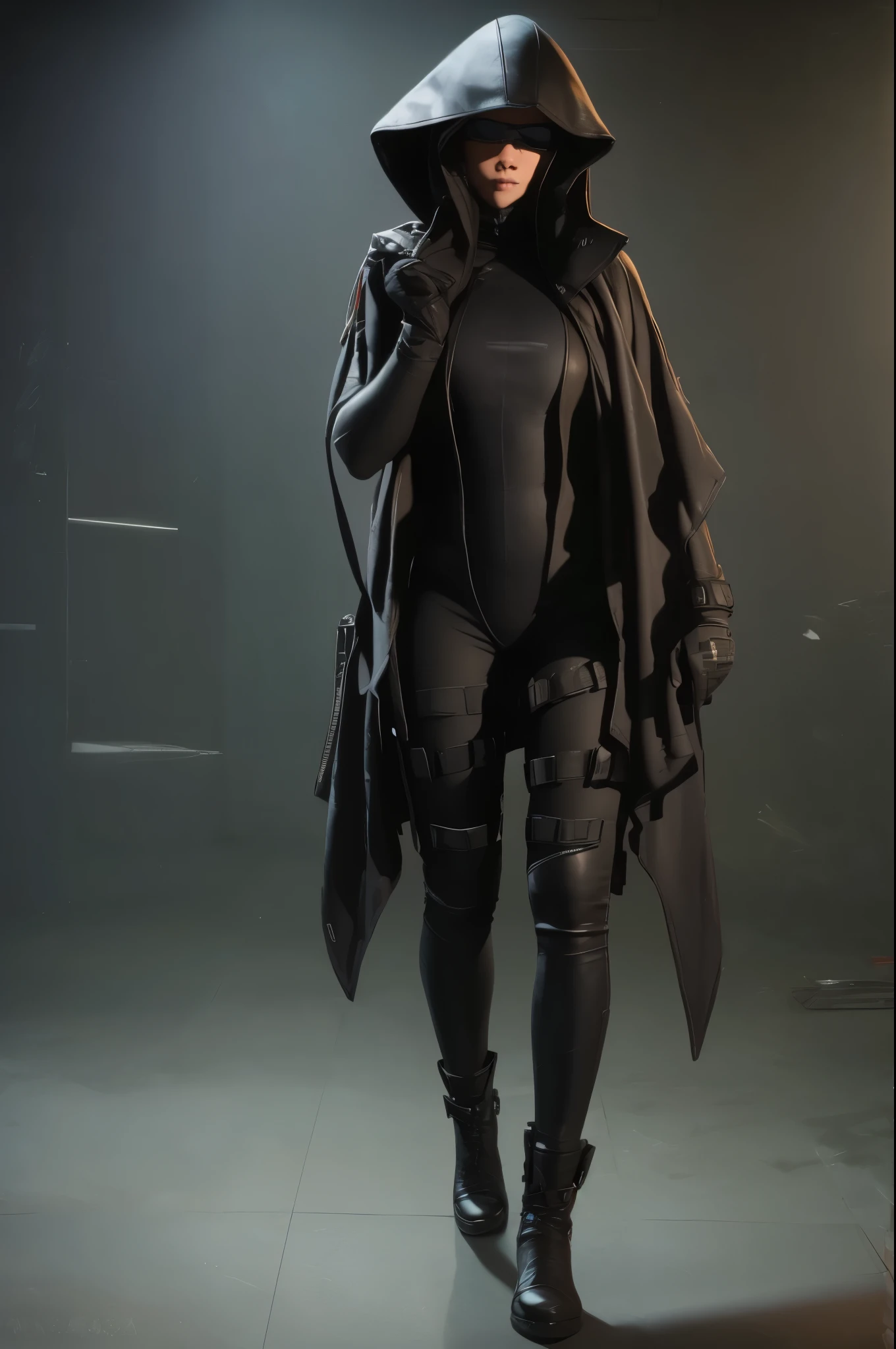 (full body portrait), (1girl:1.3), black gloves, hood on, tactical gear, Sharp focus, black boots, (solo:1.4), (athletic body:1.3), black jeans, ((Best quality)), ((masterpiece)), (highly detailed:1.3), Depth-of-field, Multi-layered textures, HDR (High Dynamic Range), Ray Tracing, NVIDIA RTX, Unreal 5, Subsurface scattering, PBR Texturing, Post-processing, Anisotropic Filtering, Maximum clarity and sharpness, Wide aperture, Low ISO, White balance, Rule of thirds, 8K RAW, (extremely slutty), (Highly realistic skin), sharp image, (perfect detail eyes and hands:1.2),