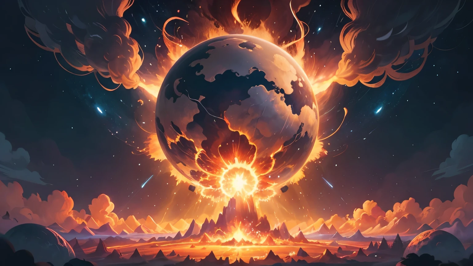 hands of god creating the universe, with an explosion, imagem com cores bem suaves, cores palstel, imagem realista, imagem 3d, desenho
