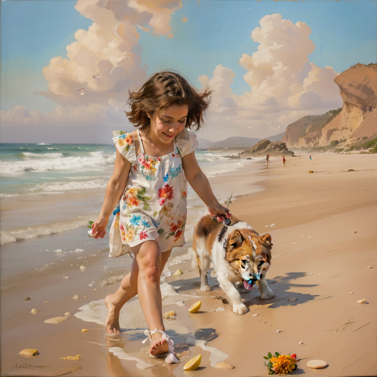 painting of a walking a dog on a beach, beautiful realistic painting, michael garmash and rob rey, valentina remenar, garmash, award-winning oil painting, extremly detailed oil painting, beautiful painting, vladimir volegov, beautiful oil painting, volegov, realistic oil paint, award winning oil painting, oil art