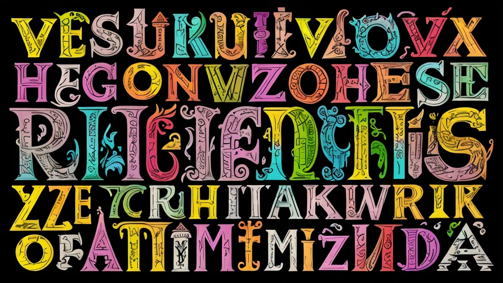 An insane goblin with a box of multicolored crayons scribbles the alphabet A to Z, upper and lower case, show full alphabet, this is for a font design