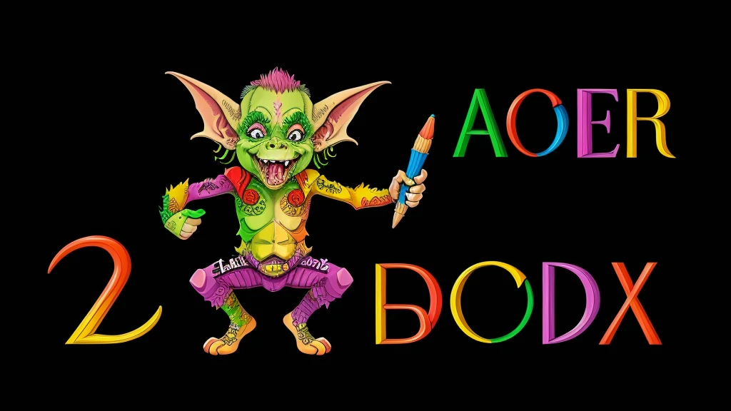 An insane goblin with a box of multicolored crayons scribbles the alphabet A to Z, upper and lower case, show full alphabet, this is for a font design