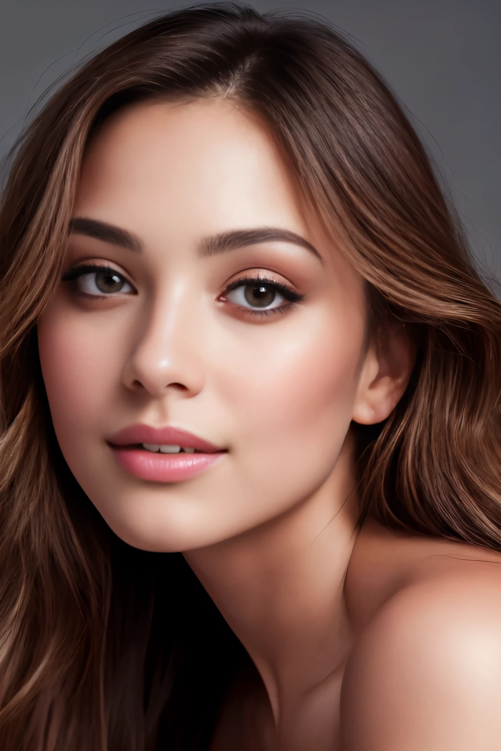 A beautiful model gracefully poses for a professional photography session, showcasing her stunning features in ultra-detailed, high-resolution portraits. The studio lighting bathes her in vivid, warm colors, creating a physically-based rendering that brings out the realistic textures of her skin and clothing. Sharp focus captures every intricacy of her visage, from her expressive eyes to the delicate curves of her lips, resulting in a masterpiece of 4k image quality that adds depth and dimension to her natural beauty. (best quality: 1.2, masterpiece: 1.2)