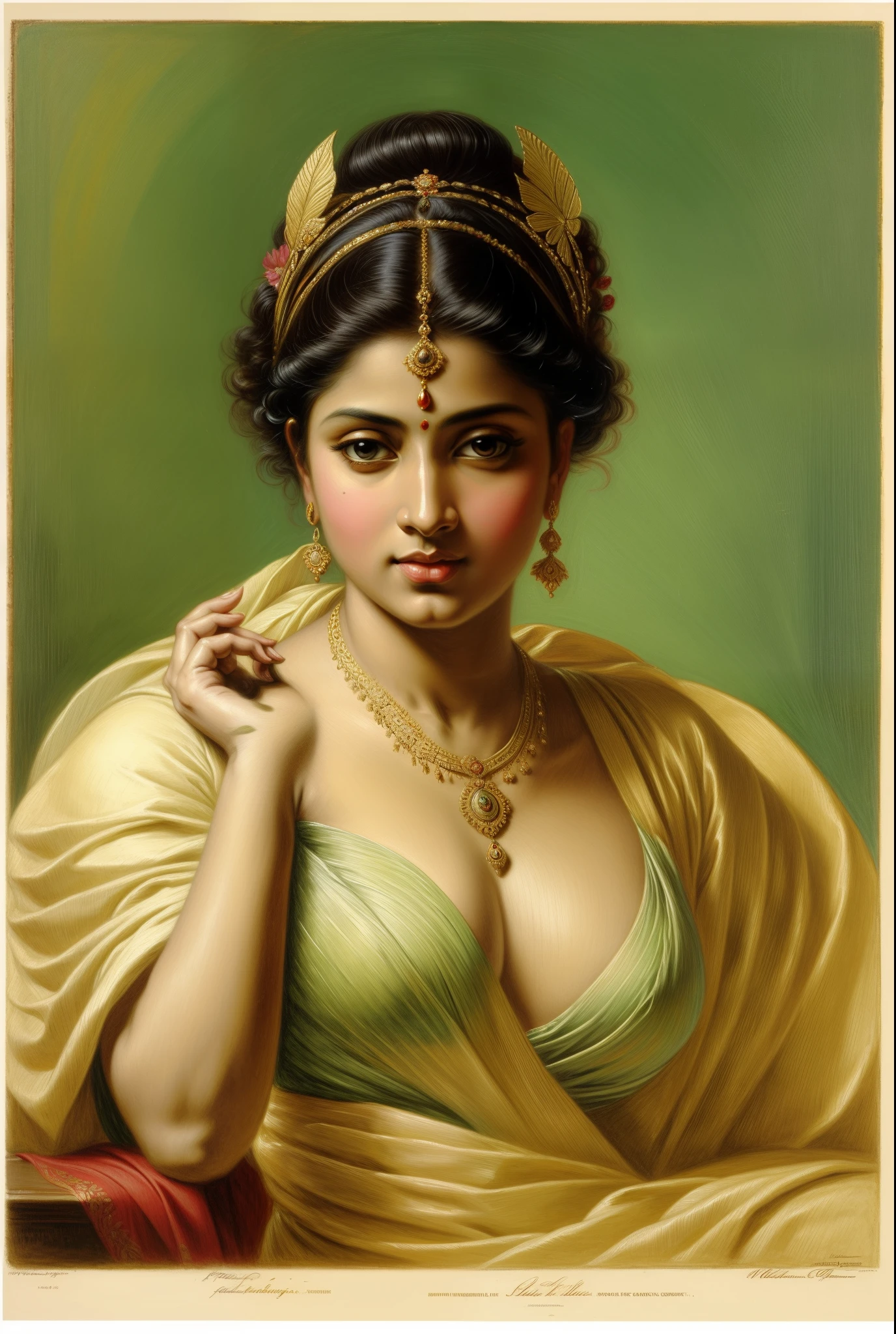 Beautiful Indian Woman, wearing saree, sari Beauty, gorgeous, Apsara, Maharani, royal queen woman, nymph from Hindu Mythology, Urvashi, matchless beauty, Highly detailed, Oil Painting by Peter Paul Rubens inspired by Raja Ravi Varma, Matchless beauty, captivating, gorgeous, heavenly beauty, celestial beauty, Jolyne as "The Butterfly" by Peter Paul Rubens, 1893, realistic, hyper realistic, micro details, incredible artwork, insane details, ultra High resolution, 8k, 32k, acrylic on canvas, intricate, flawless, detailed, detailed face, detailed eyes, masterpiece, by Peter Paul Rubens, by Caravaggio, by William Adolphe bouguereau, perfect face, perfect body, beautiful art, realism, baroque, renaissance Art, highly textured, beautiful and High clarity eyes, uhd, best quality,