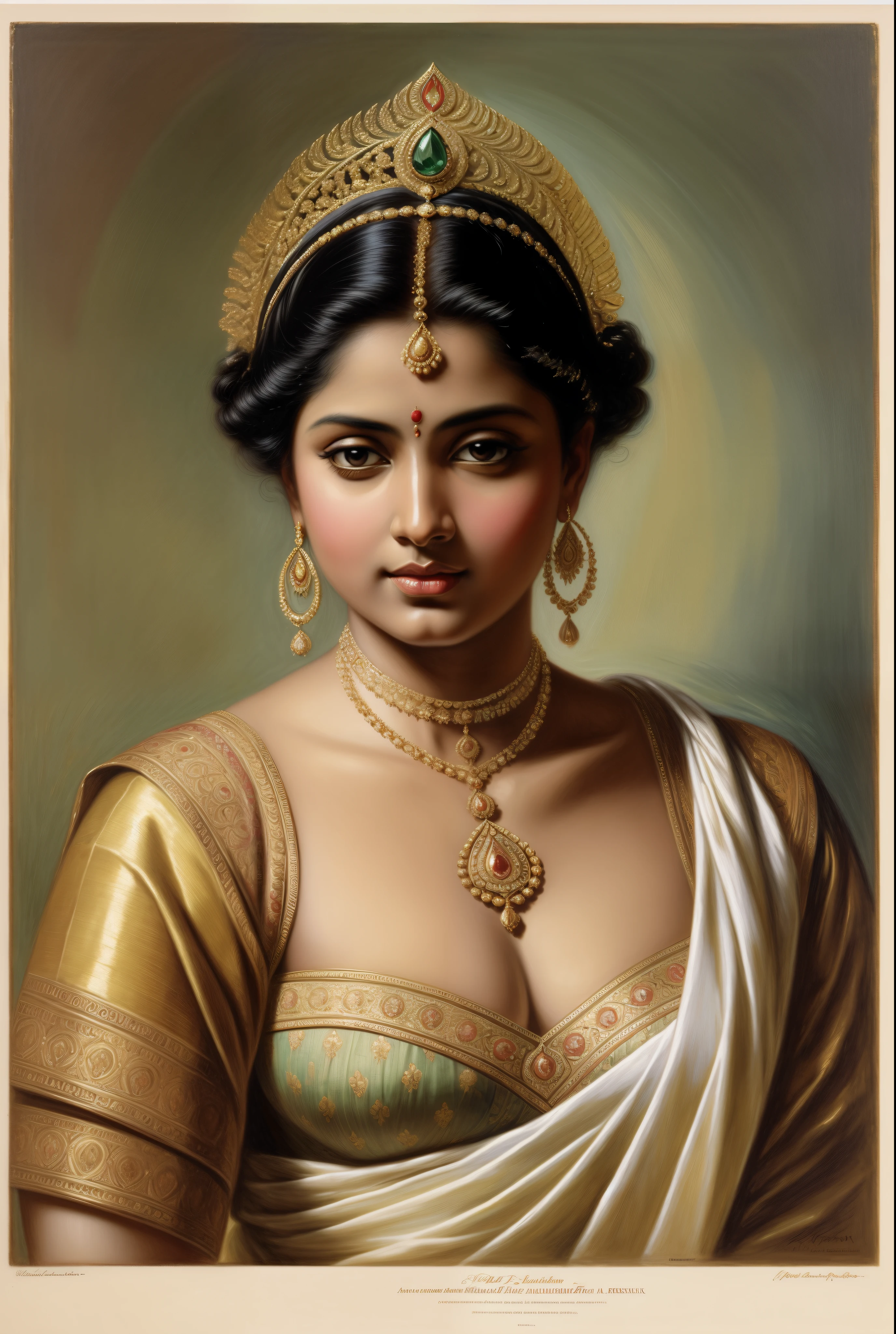 Beautiful Indian Woman, wearing saree, sari Beauty, gorgeous, Apsara, Maharani, royal queen woman, nymph from Hindu Mythology, Urvashi, matchless beauty, Highly detailed, Oil Painting by Peter Paul Rubens inspired by Raja Ravi Varma, Matchless beauty, captivating, gorgeous, heavenly beauty, celestial beauty, Jolyne as "The Butterfly" by Peter Paul Rubens, 1893, realistic, hyper realistic, micro details, incredible artwork, insane details, ultra High resolution, 8k, 32k, acrylic on canvas, intricate, flawless, detailed, detailed face, detailed eyes, masterpiece, by Peter Paul Rubens, by Caravaggio, by William Adolphe bouguereau, perfect face, perfect body, beautiful art, realism, baroque, renaissance Art, highly textured, beautiful and High clarity eyes, uhd, best quality,