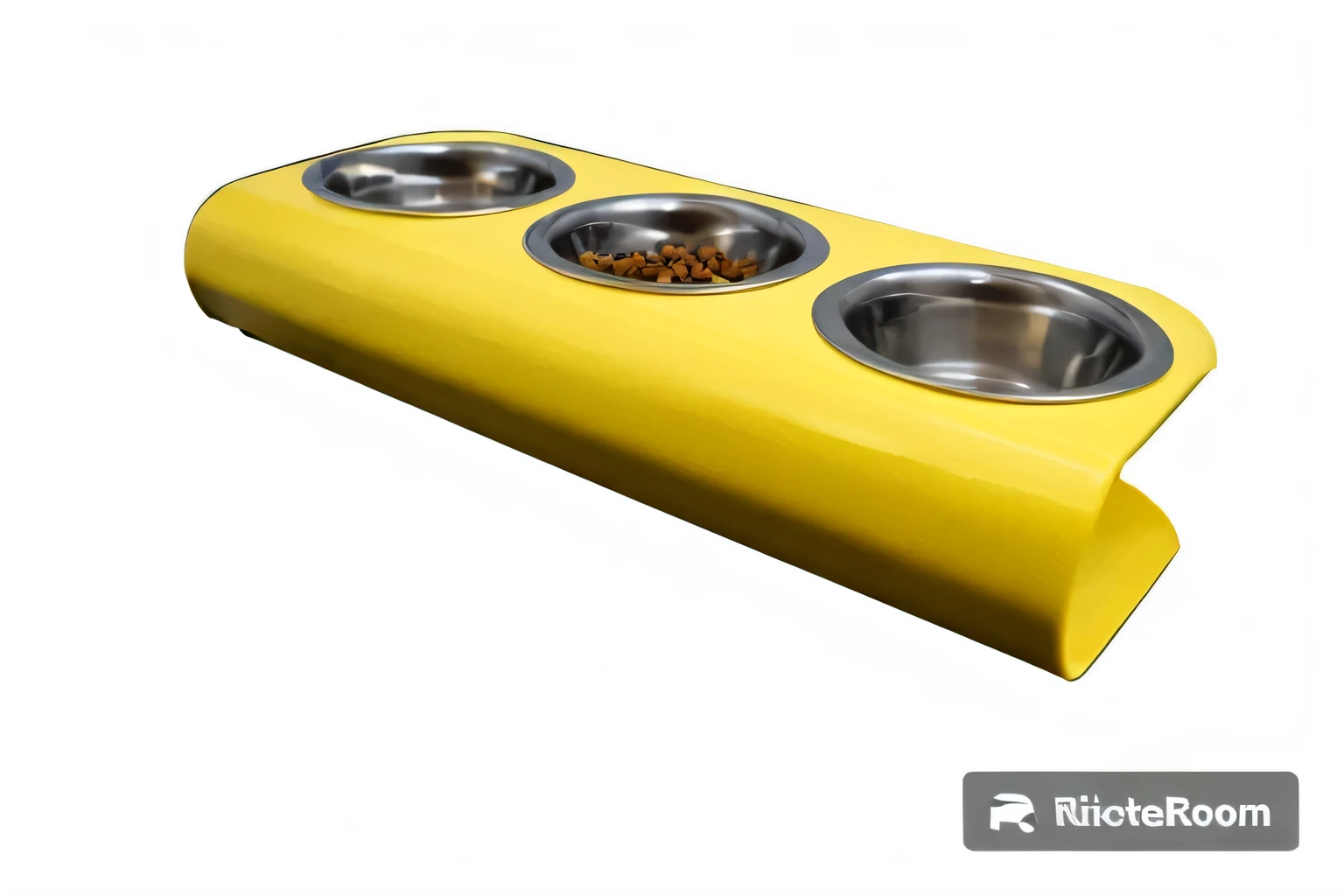 Jack Russell Terrier eats from a bowl standing on the floor in the kitchen, super realistic photo