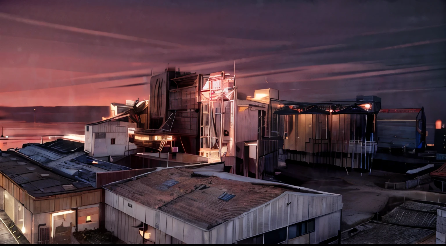 burning building and space sky
