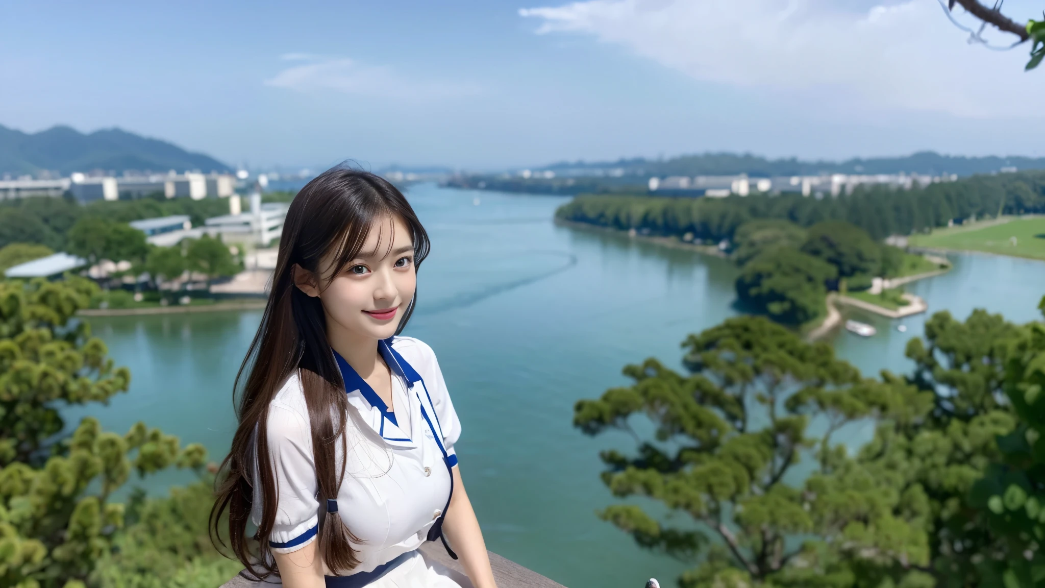(((32k,high detal,high-detail、masterpiece,Attention to detail,full body Esbian,独奏))),Raw photo & realistic atmosphere,beautiful dark blue eyes,Detailed mouth,Glossy lips,Detailed eyebrows,Eyes drawn in detail with soft white skin that shines with every detail、azure eyes,Very beautiful eyes,Detailed lips、Very beautiful face,Very well-formed face、Lifelike face,shiny beautiful lips, Realistic Young Gravure Idol, very beautiful school girl, , Young gravure idols, Young Gravure Idol, Beautiful and very cute mature16 year old ,with a flushed face,Incredibly beautiful, Sexy and classy16-year-old girl,semi-long brown shiny hair,wetting hair,(A sexy,Healthy toned body,HDT Vision Japan HDT Vision Black HDT Vision Black HDTV HDTV Black HDTV HDTV Black HDTV Black HDTV HDTV HD Black HDTV Uniform,well-shaped breasts that are slightly larger,,,Mature body, I'm anxious and about to cry,Moist eyes,cold smile,glareing,The sparkling face is also beautiful,High-resolution arm,,high-definition fingers,:1.5),(The chest of the uniform opens sexyly,Wearing black pantyhose、Sit with your feet on,High school girl in elegant black and blue uniform sitting upright、Lifting the skirt in embarrassment:1.8)、エロ、show breast、barechested