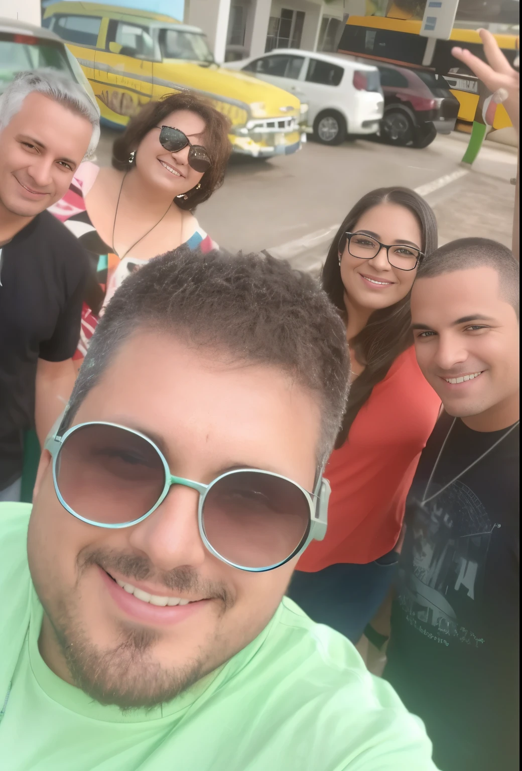 there are many people standing together in a parking lot, vacation photo, me divertindo muito, a grupo de pessoas, selfie taken directly at angle, imagem de perfil, imagem de avatar, foto de perfil, foto de grupo, imagem de perfilture, grupo de pessoas, imagem de perfil, em um dia brilhante, foto selfie, foto pov, album photo, powder Nándor Katona