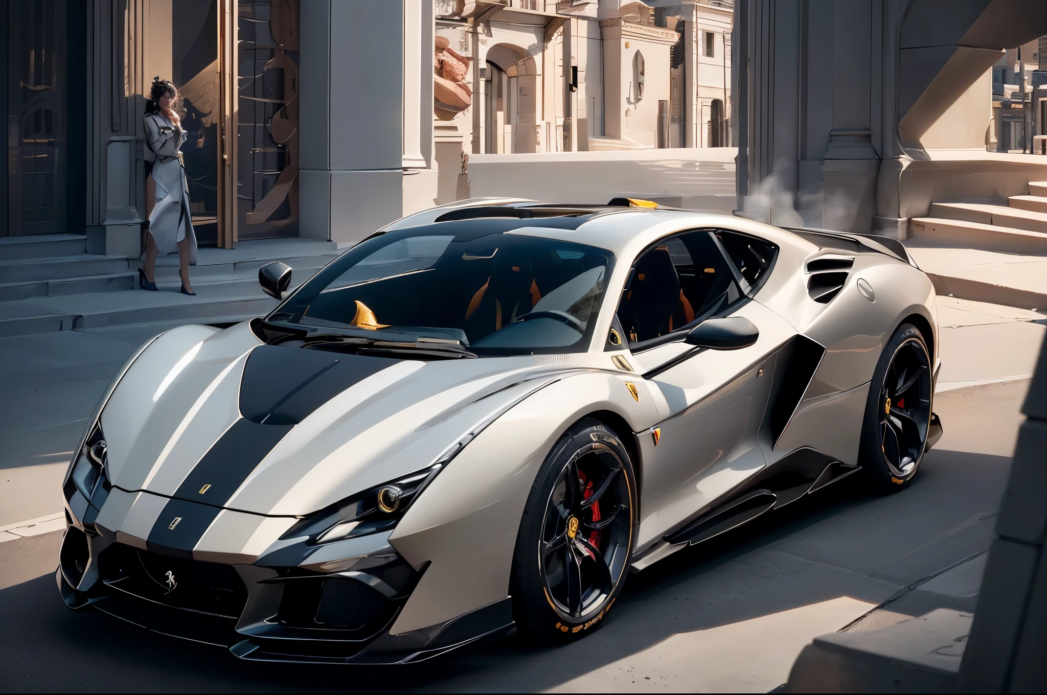 (best quality, high resolution), (professional, high quality) photography, matte black finish, new Ferrari model, (((full customization))), elegant design, powerful engine, (luxurious, stylish) interior, (dynamic, exciting) ) angles, (impressive, breathtaking) speed, (exquisite, detailed) craftsmanship, (astonishing, unique) lighting, (super-sharp, crystal clear) focus, (bright, contrasting) colors, (sleek, modern) lines, (high-tech, cutting-edge) features, (elegant, sophisticated) portraits, (bold, vibrant) composition, (highly detailed, ultra-realistic) imagery, (immersive, cinematic) atmosphere, (impeccable, impeccable) attention to detail, (exciting, adrenaline-pumping) experience, ( timeless, iconic) beauty, (exclusive, rare) collectible.