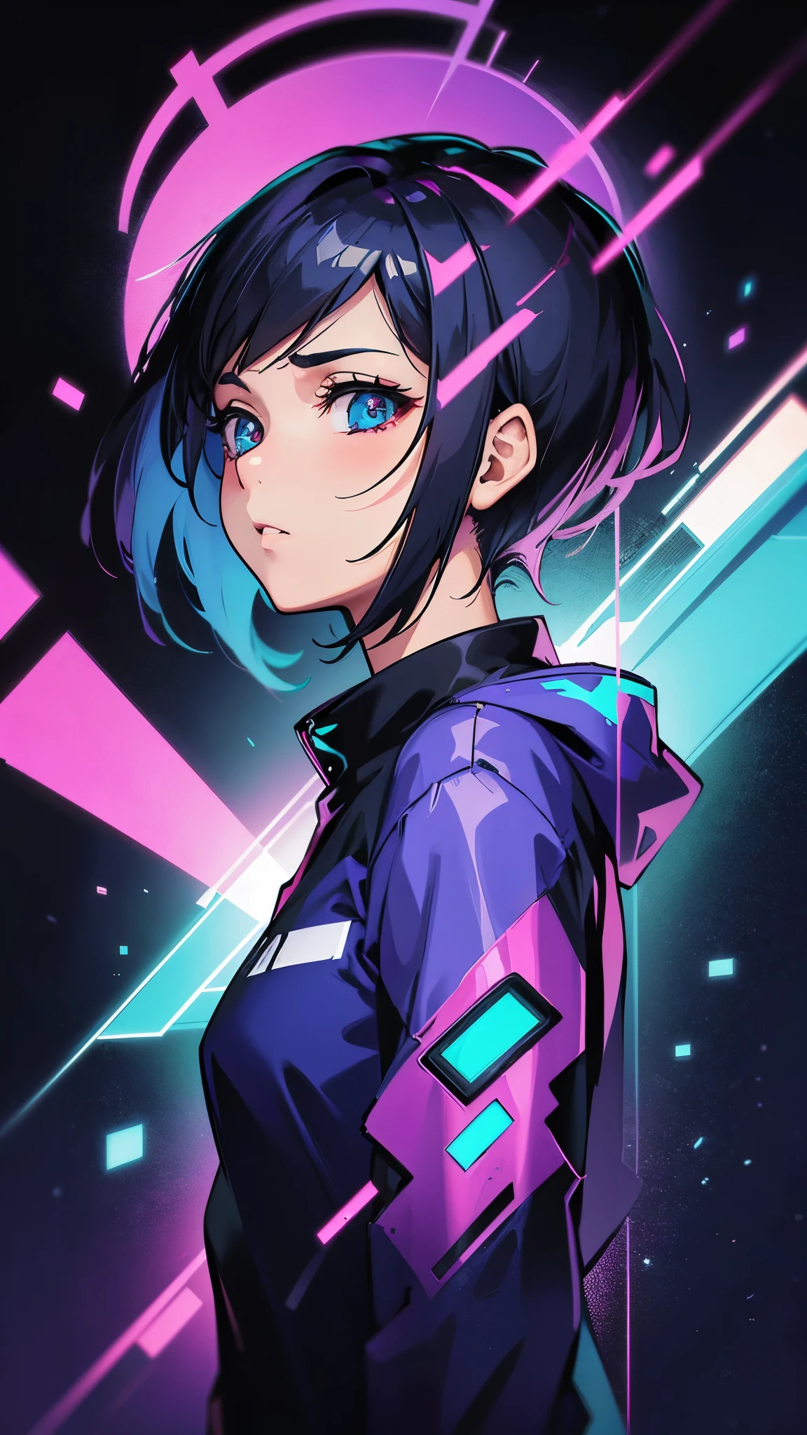(masterpiece, top quality, best quality, official art, beautiful and aesthetic:1.2), 1girl, glitch art, (digital distortion), pixelated fragments, data corruption,colorful noise, visual chaos,contemporary aesthetics