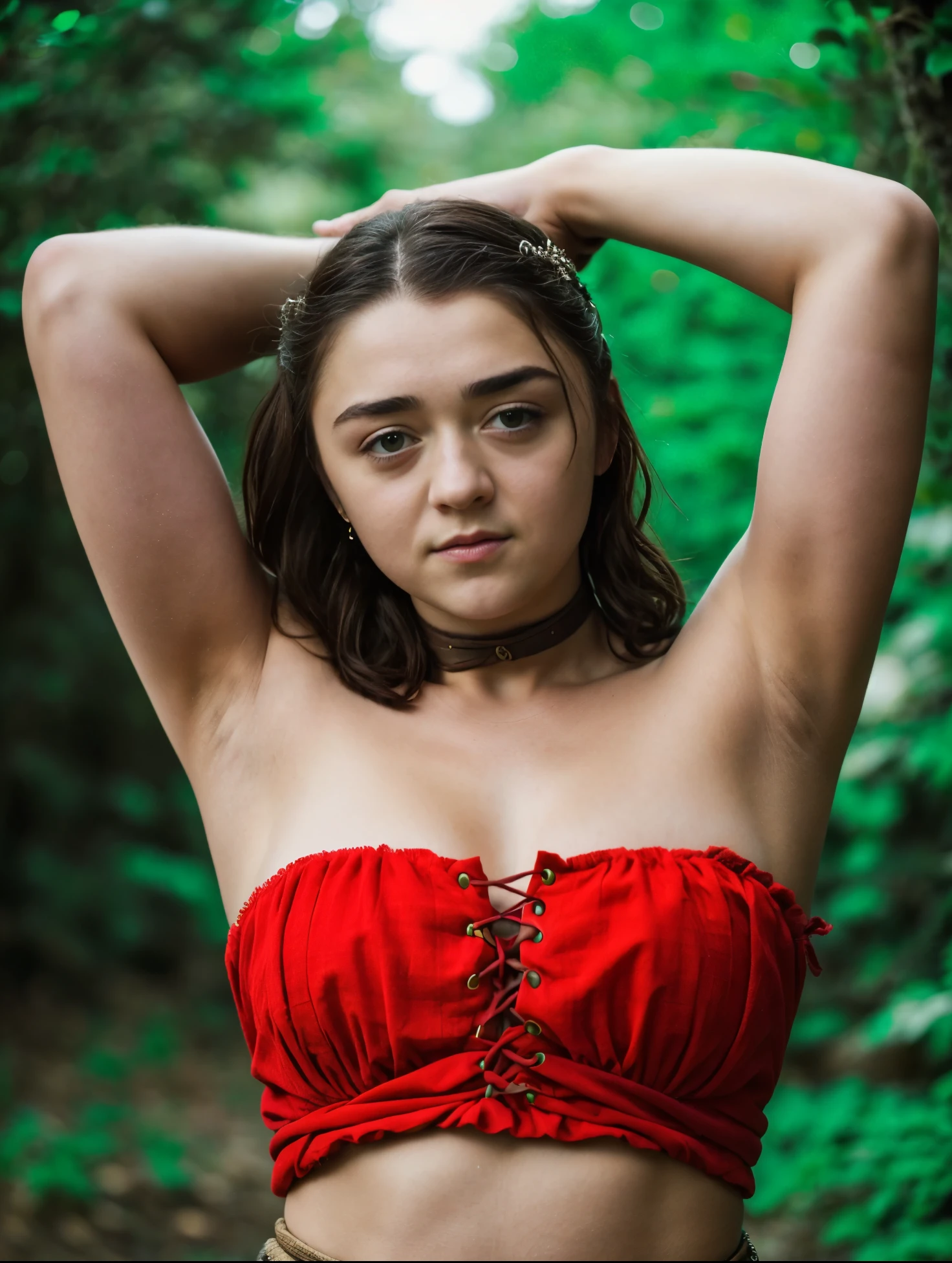 Foto RAW, RAW photograph of Maisie Williams, Arya Stark, Extremely gorgeous lady, Arya Stark PLAYED BY MAISIE WILLIAMS, Queen Arya Stark, she  a mature woman now, milf, sexy mediaeval battle dress, gladiator woman, body, 40 years old Woman, body revealing costumes, perky breast, skin pores, big natural breast, erotic costumes, lusty physique, seductive figure can capture every people's attention, Game of thrones costumes, revealing captivating figure, Mediaeval costumes, revealing clothes, A tomboy, she would rather fence than dance, warrior queen , game of thrones screen caps, Game of Thrones Series, (pele altamente detalhada: 1.2), 8k UHD, DSLR, soft-lighting, alta qualidade, grain of film, Fujifilm XT3, flawless picture, highly detailed, detailed Beauty, intricate, 32k, sharp picture,