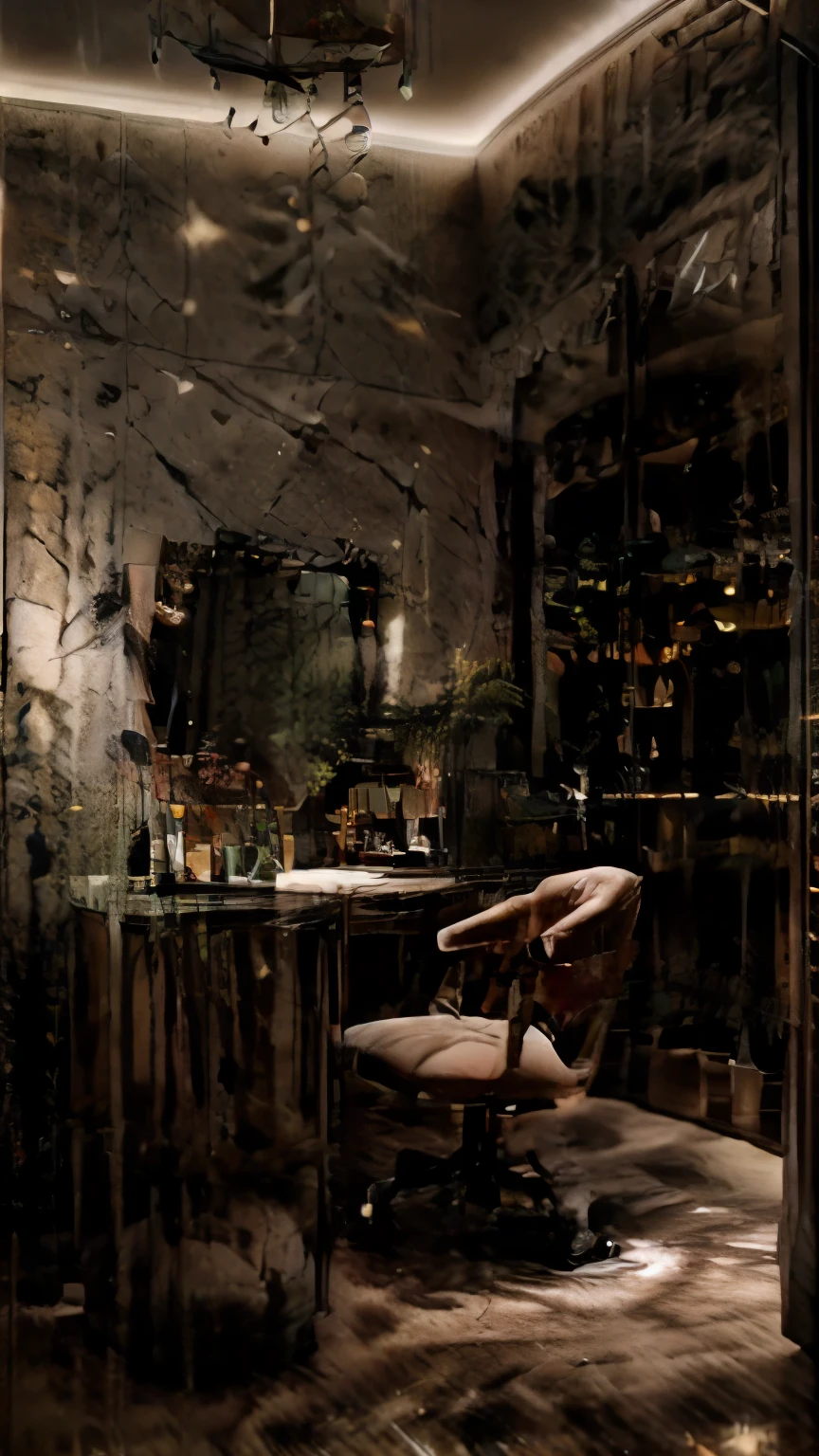 dressing room, mirror with lights, neon room, fancy room, posters around room, strip club, pole dance, background, anime background