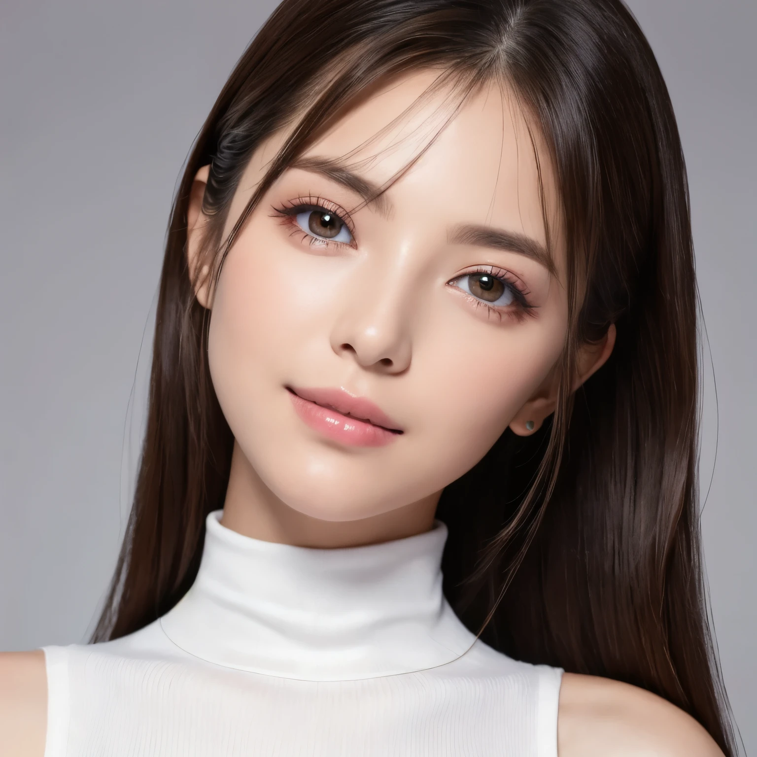 (highest quality、table top、8k、best image quality、Award-winning work)、one beautiful woman、25 years old、(alone:1.1)、perfect beautiful composition、(big and full breasts:1.1)、Exactly、(emphasize body line:1.1)、(Perfect white turtleneck sleeveless knit sweater:1.2)、Elegant red melton skirt(upper body photo:1.1)、look at me and smile、(Strongly blurred elegant background:1.1)、stand gracefully、droopy eyes、natural makeup、Ultra high definition beauty face、ultra high definition hair、Super high-definition sparkling eyes、Super high-definition glossy skin、Super high resolution glossy lips、accurate anatomy、(very bright and vivid:1.1)