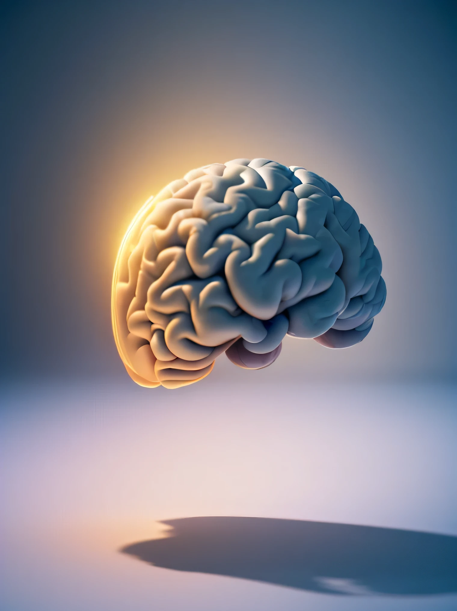 an isolated brain, Fundo claro e limpo, raios de luz ao redor, 3d rendering, Realista