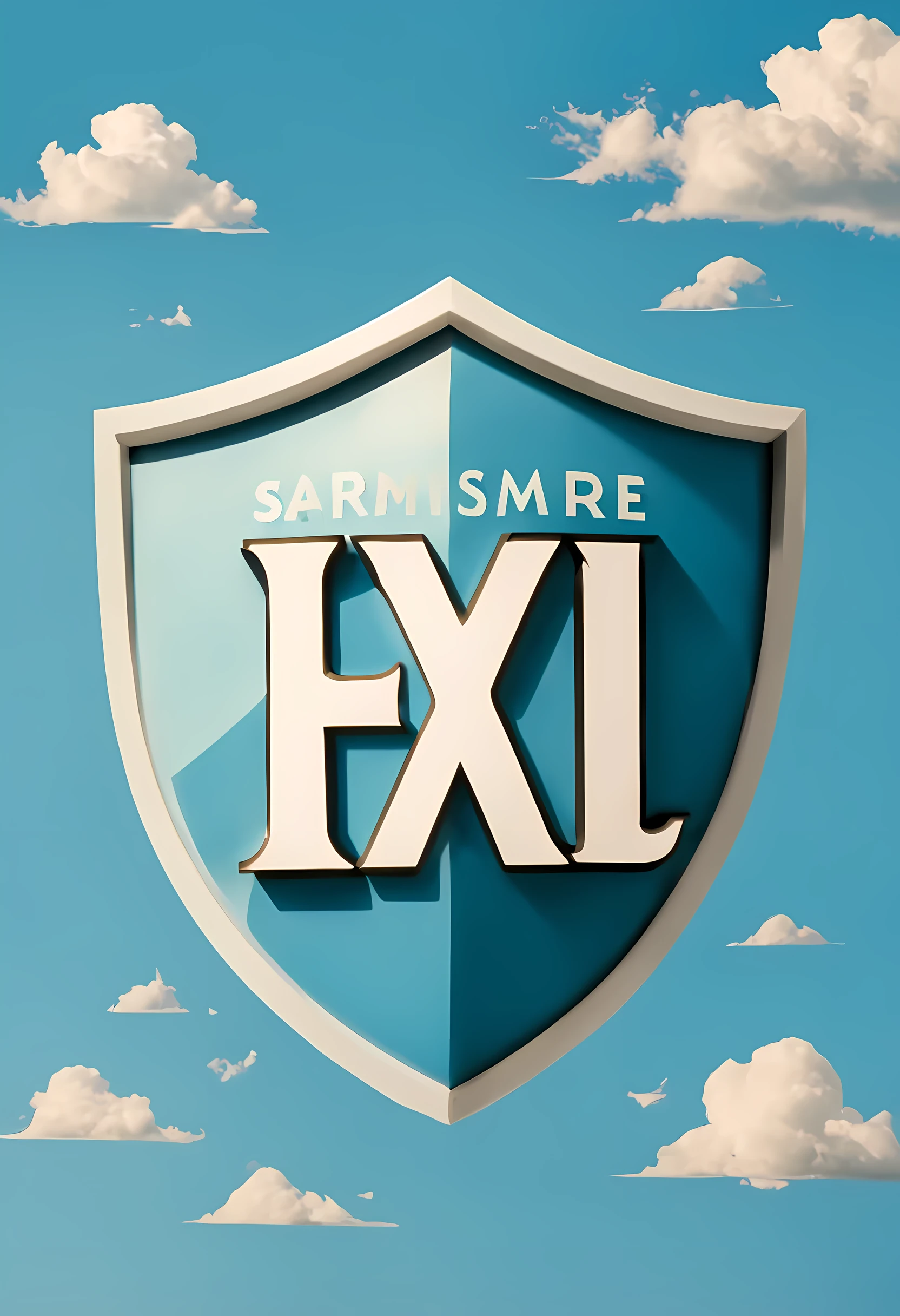 Font design,shielding structure,hollow font,sky blue border,text within shield border("Xl"),Childish fonts,simple white background