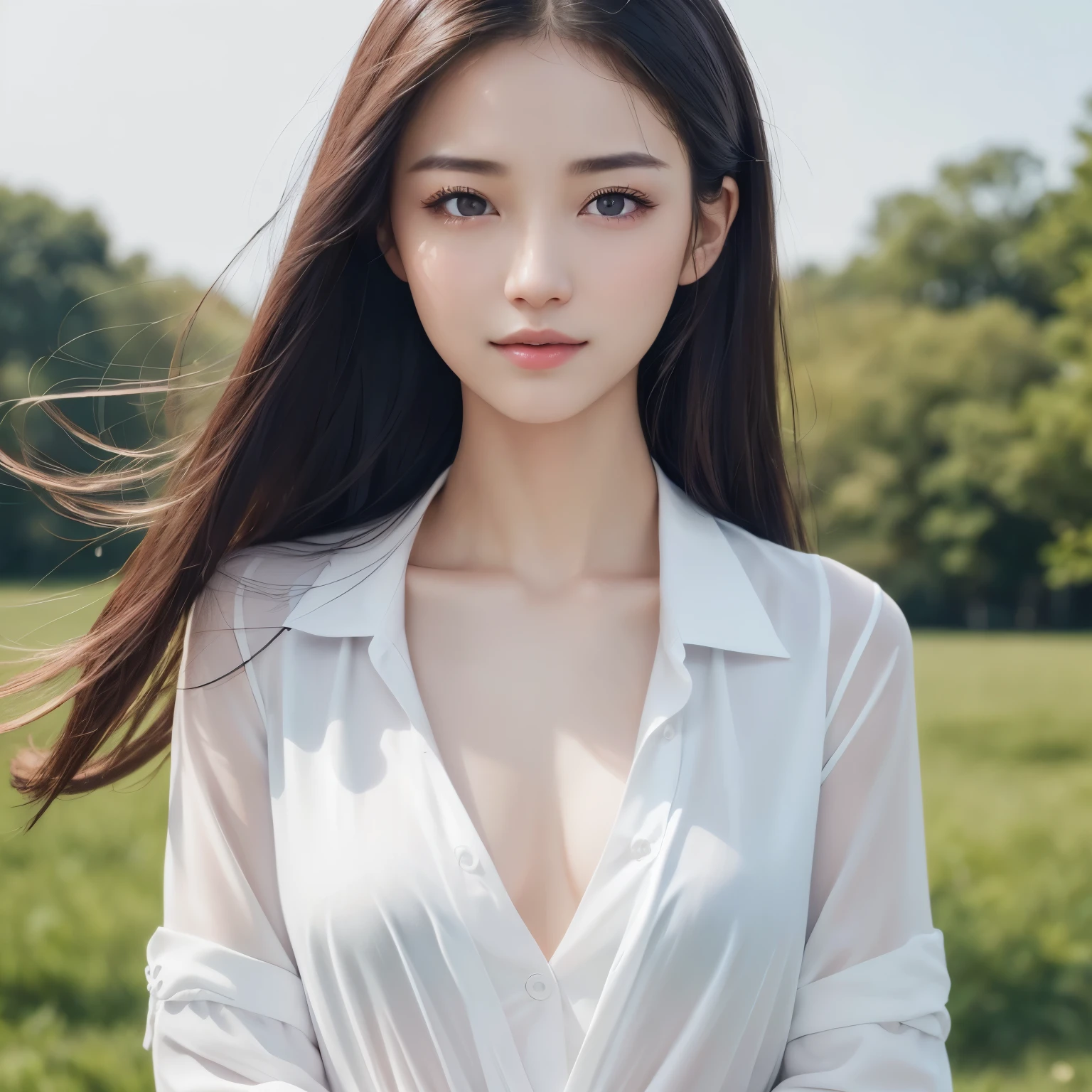 (highest quality、table top、8k、best image quality、Award-winning work)、One cute high school girl、alone、perfect beautiful composition、(Uniform shirt with full chest opening:1.5)、(unbutton your shirt、Fully exposes bare breasts:1.5)、(flat naked chest exposed:1.5)、(very short hair:1.1)、slender body、(A shy smile looks at me:1.1)、(strongly blurred park background:1.1)、natural makeup、Ultra high definition beauty face、ultra high definition hair、Super high-definition sparkling eyes、(Pure white skin that shines with ultra-high resolution:1.1)、Super high resolution glossy lips、accurate anatomy、ultra high definition hair、(very bright:1.1)、(A close photo above the chest:1.3)