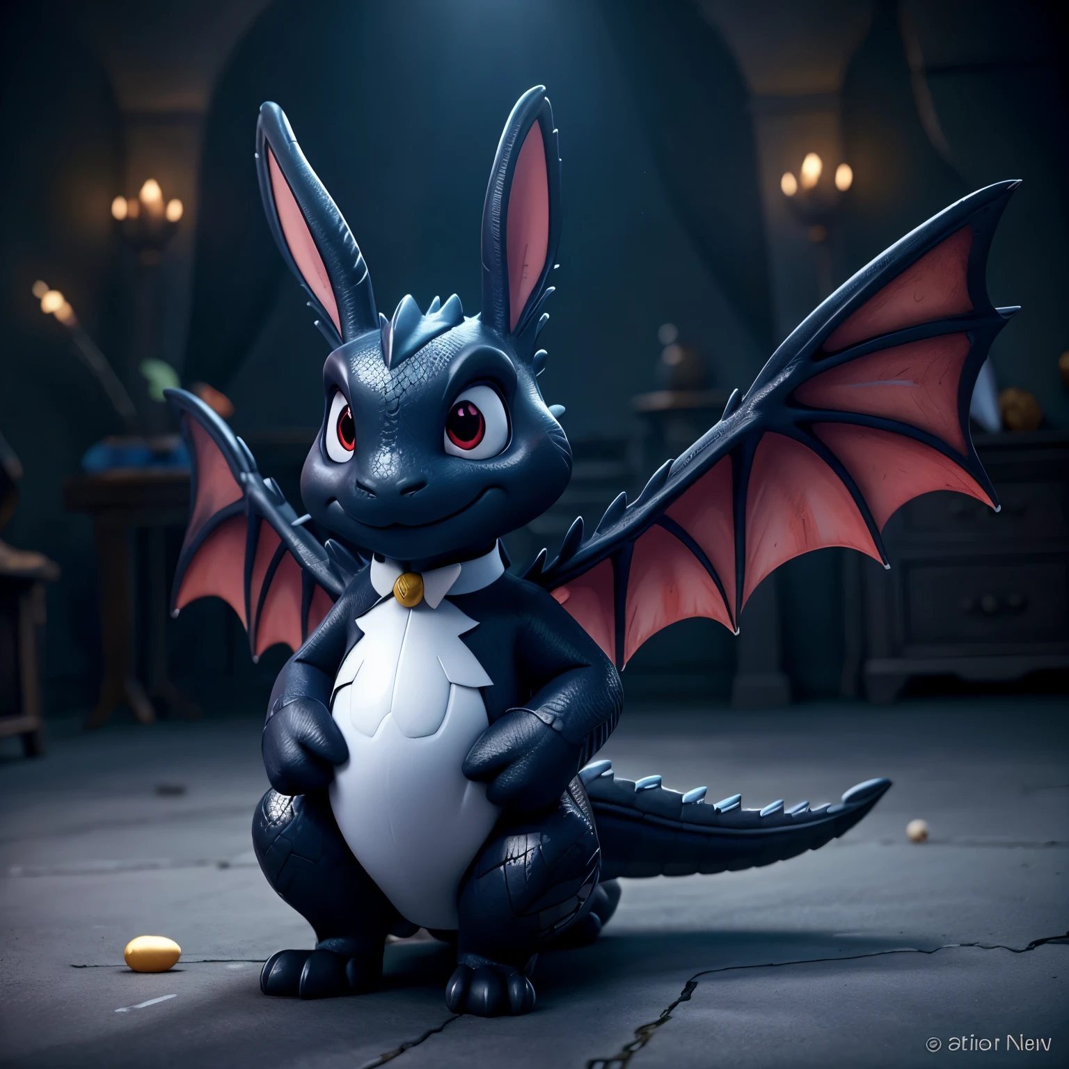 Dragon lapin noir avec des ailes