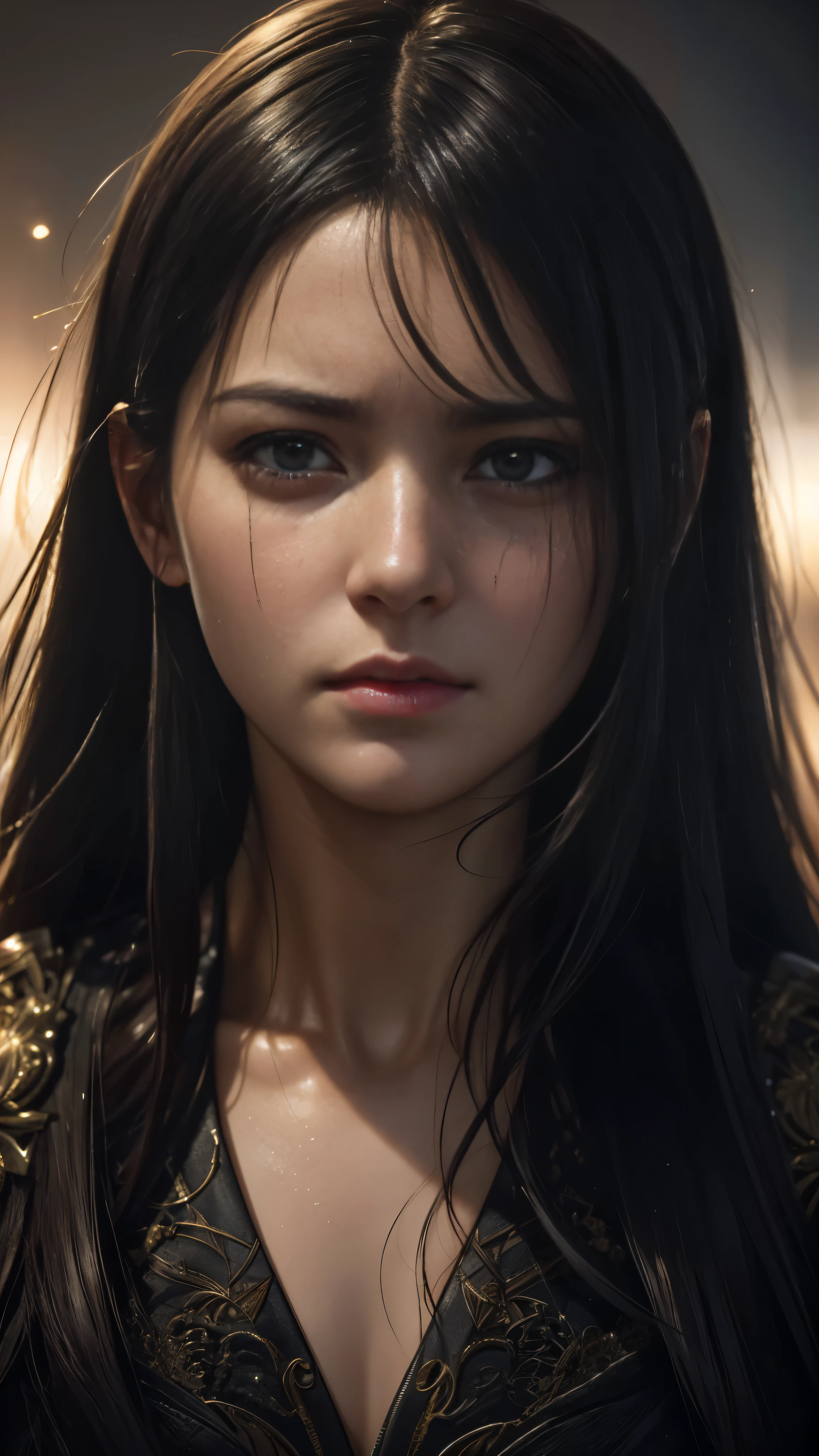 A close-up portrait showcasing the unique personality and features of an individual, 32K, highly detailled, beautiful 25 years old girl crying, sadness, one cleartear, trending on artstation, sharp focus, studio photo, intricate details, highly detailed, by greg rutkowski