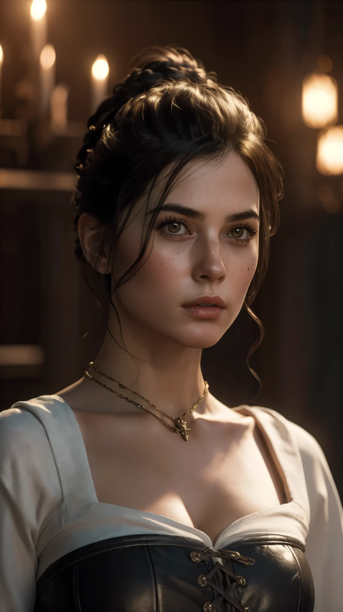 (Based on the game the plague tales), ((Photorealistic)), Photo, cinematic, intricate frame, 1 girl, ((Amicia from the game the plague tales)) 