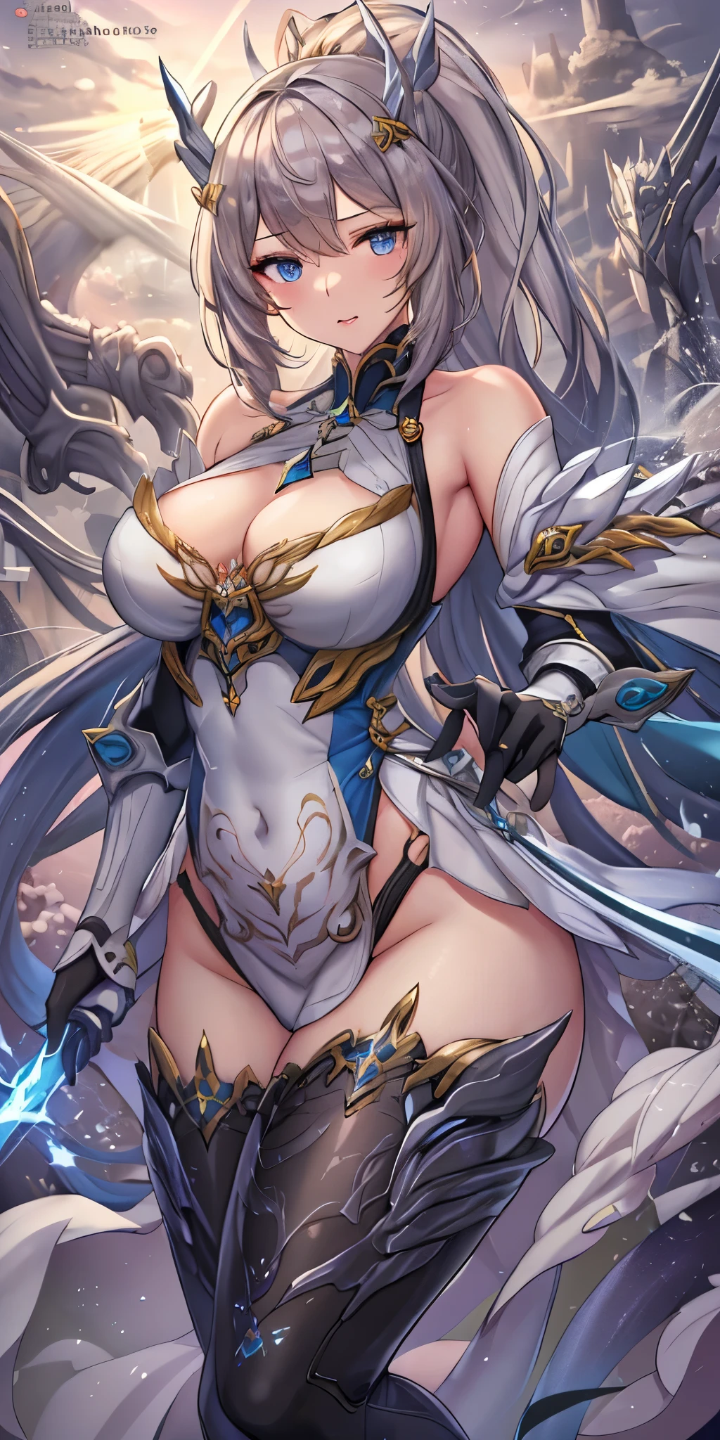 combat mecha，（blonde girl），((messy long hair)),　(huge ponytail),(stockings)　shining blue eyes，blue light energy long sword，Milky Way，mechanical and sophisticated，（（blonde beauty））public details，mecha wings，elegant，blue mecha，blue shining eyes，（stockings ヒール），land，mechanical and sophisticated，public details，mecha wings，elegant，wood々，I have hands and feet，diagonal，diagonal，Hugeness，Wind，It&#39;s hazy，Mecha&#39;s eyes glow blue，blue mecha，blue shining eyes，Holding a sword of delicate light energy，null，mechanical and sophisticated，public details，Huge mecha wings，elegant，wood々，I have hands and feet，diagonal，diagonal，Hugeness，Baiyun，It&#39;s hazy，Mecha&#39;s eyes glow blue，public details，Winds of the future，sacred，cavalier，combat mecha，shining blue eyes，blue delicate sniper rifle，null，mechanical and sophisticated，public details，Huge mecha wings，elegant，wood々，I have hands and feet，diagonal，diagonal，Hugeness，Baiyun，It&#39;s hazy，Mecha&#39;s eyes glow blue，public details，Winds of the future，sacred，cavalier，My face looks clean，face wearing mask armor，master painting，best quality，official art，very detailed CG Unity 8K 壁紙，brighter light，（particles of light，（figure）（color）good looking，Impeccable，（（graphic painting）），（heavier stroke）），（thick line），best image quality，master painting，filigree，long eyelashes，（（（silhouette））），very detailed背景，tulip，banana leaf，lily，dew，date palm flower，Ryu，pale white off shoulder dress，speckled sunlight，（people々close-up of），（beautiful small things with good shape）（（超highest quality））， （（とてもmasterpiece））， （（super detail：1.4））， （（Surreal realistic 3D））， dragon warrior girl， Machine body， Dynamic action poses in battle scenes， Very complex and heavy fighter mechanical weapons， 緻密でComplexスチームパンクと緻密なゴスロリを融合させたオフショルダーファッション， Complexスチームパンクのヘッドギア， very thin and long legs， above the knee mechanical boots， ((fluttering lace flare skirt))　(Beautiful small breasts pointing upwards)，somewhat long, Windになびく縦巻きの銀髪，Countless large shining spheres fly around，Many sparks intersect and fly，Countless neon signs rained down from the gesture that evoked magic.，Steampunk Factory，Complex and precise mechanical ruins，very dark night background，very dramatic and cinematic lighting。1peopleの女の子、night city、rain、kimono without sleeves、black haired、has a bloody weapon、looking at camera、Cherry blossoms are dancing，unusually resistant、blush、looks like it&#39;s in pain、shrine maiden、Valkyrie、angel wings、belly button、side boob barbosa、Complex、particles of light、thighs thighs thighs、shiny skin、perfect lighting、1peopleの女の子、looking at the viewer、winged hat、pelvic curtain、A smilee、(masterpiece)、(highest quality)、very long hair、wavy hair、royal sister，woman，Queen，wear a crown，周りには金colorの稲妻がたくさんあります，sitting on the throne，bangs cover eyes，black suspender socks，black lace top，，high jump，black silk top，domineering，smile，the corners of the mouth are raised，red and gold eyes，black silk erotic underwear，black top，black silk gloves，I have a gorse tattoo on my chest and thigh.，腕には金colorの龍の鱗がたくさんある，首には金colorの龍の鱗がたくさんある，bright eyes，dragon eyes，Snake eye，服には金colorの縞模様がある，服には金colorの模様がある，靴下には金colorの模様が入っています，背の高いpeople物，胸の外側をdew出させる，Twisted blade hanging from shoulder，Has long dragon horns，巨大な金colorの龍の翼，巨大な金colorの龍の翼，胴体ほどもある巨大な金colorの竜の翼，体は巨大な金colorの竜の翼で覆われている，golden eyes，just a pair of wings，big wings，the biggest dragon wing,the biggest dragon wing，首には金colorの鱗がある，Fingers are golden dragon claws，golden dragon&#39;s extended tail、1peopleの女の子、night city、rain、kimono without sleeves、black haired、has a bloody weapon、looking at camera、Cherry blossoms are dancing，強力なhighest quality, (very detailed: 1.5), table top, Super high resolution,(photo-realistic:1.4), 1 beautiful girl, cowboy shot, (wear battle armor:1.4), (wear battle AR)