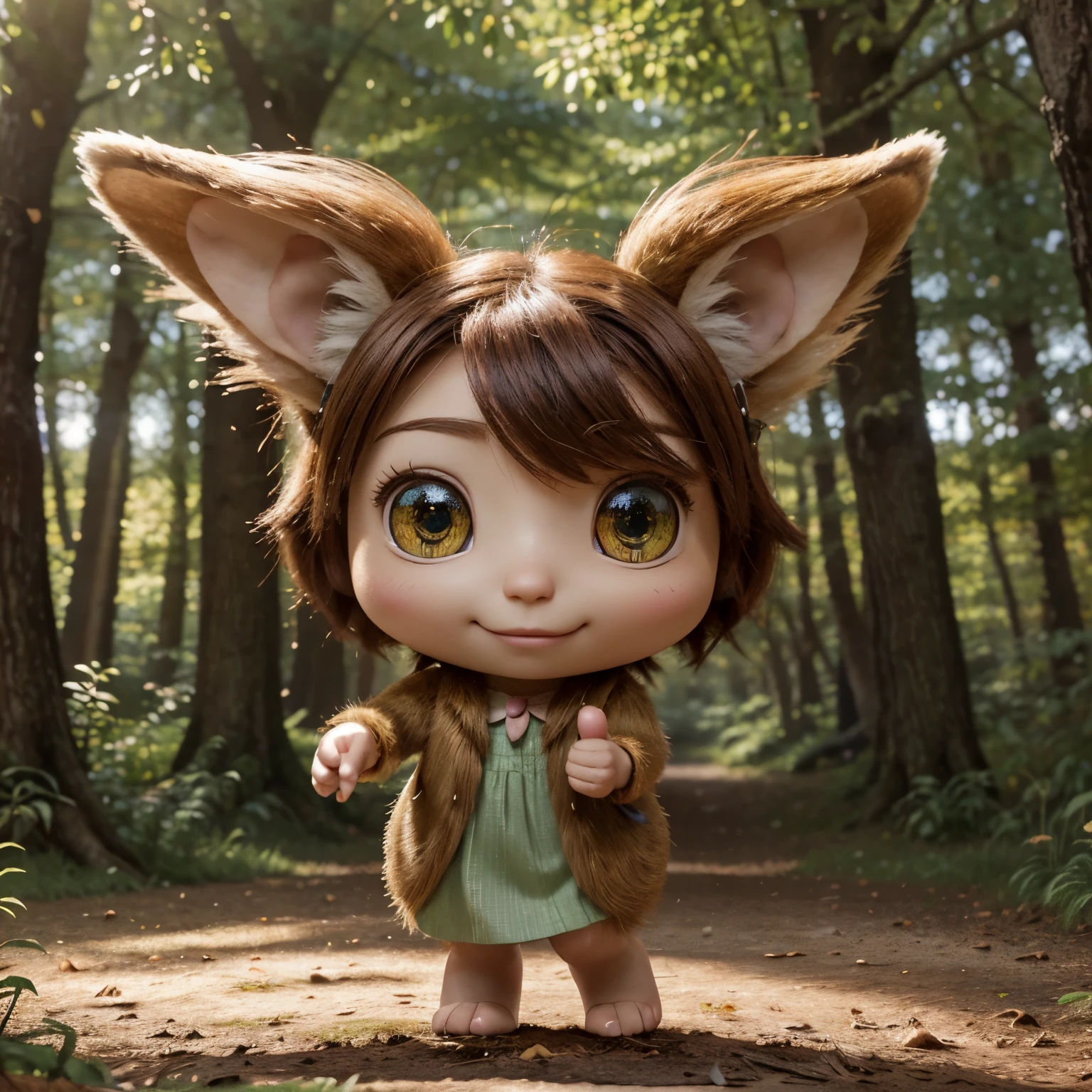 fairytale illustration of a (Chibi-style 3D, in spring forest, (very springing atmosphere:1.4), squirrel with exaggerated features, large head, huge sparkling eyes, tiny body, short limbs, radiating joy, positioned center frame, cute and endearing aesthetic, full-body view, soft fur texture, cheerful expression, embraced by warm, soft lighting, ultra fine details, digital render.), sharp focus, intricate, hyperdetailed, complimentary deep colors