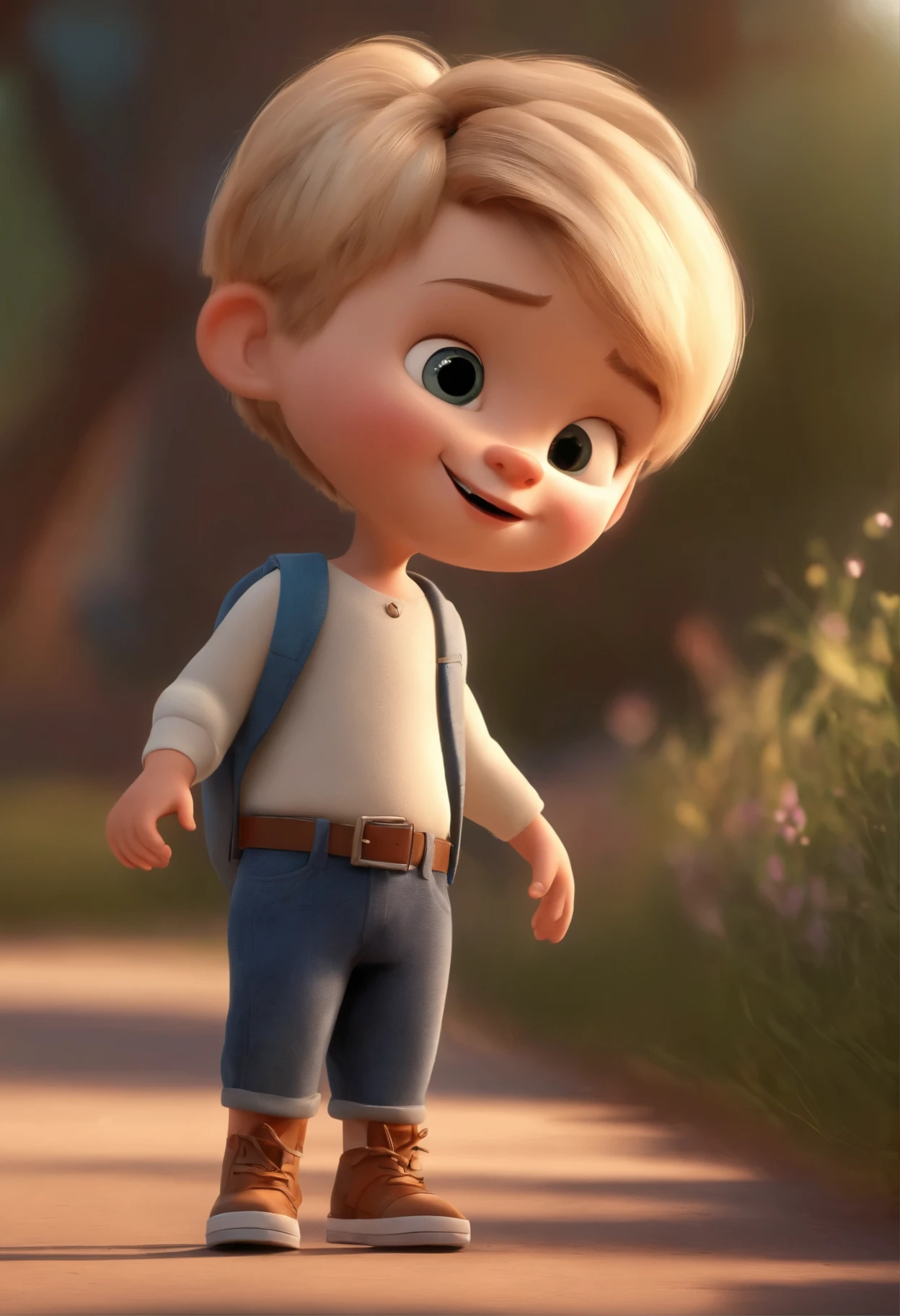 a happy cute ??? standing short blonde hair, brown eye, tocando bateria, , fundo branco, barnet, Tom, Estilo Pixar, ....3d, desenhos animados, rosto detalhado,