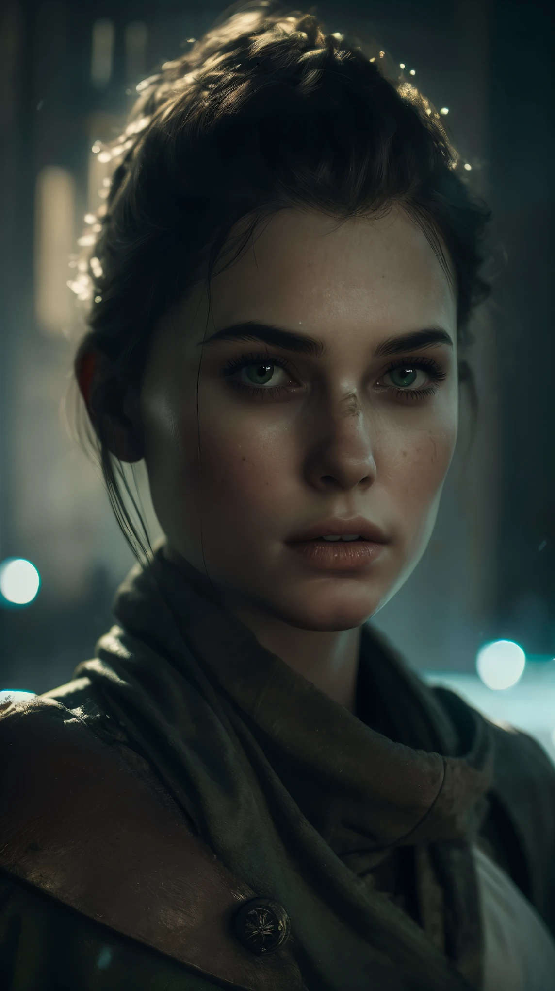 (((Photorealistic))), Photo, high quality, (ultra-detailed face and eyes: 1.3),(Based on the game the plague tales), ((Photorealistic)), Photo, cinematic, intricate frame, 1 girl, ((Amicia from the game the plague tales)) , screenshot from the game, (against the backdrop of a medieval ruined city, plague in the city), gloomy atmosphere, it&#39;s raining, predominantly black, gray and green colors, (ultra detailed) overall plan, full length, naked body