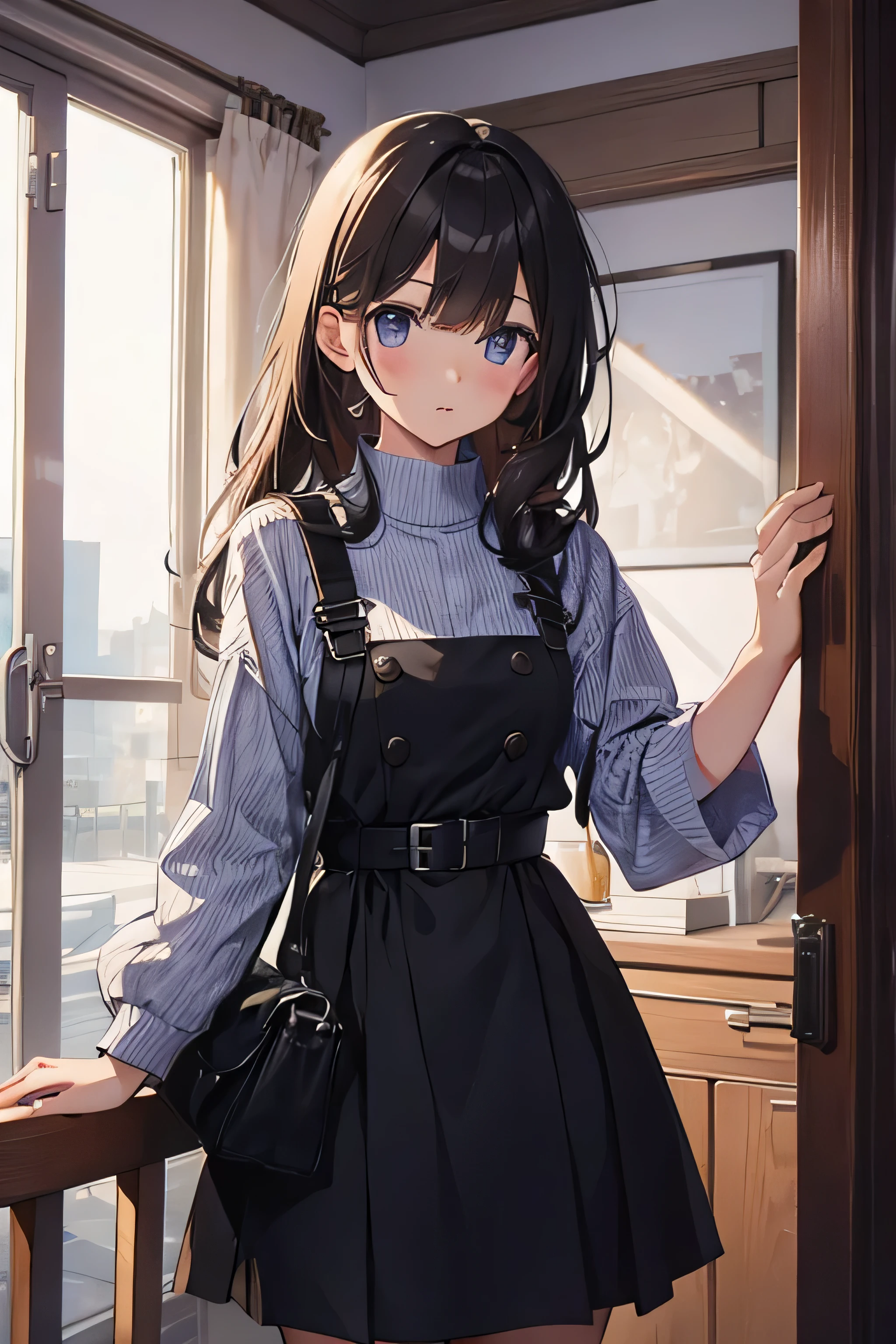 1girl, ((girl)) 、1 person、small face,20-year-old、 (tears) 、white sweater、((plaid pleated skirt)) 、((black pantyhose:1.5)) 、Brown snow boots, (princess cut), (bob cut)、(medium hair)、(ponytail:1.5) 、brown hair 、sad expression、 (no background:1.5)
