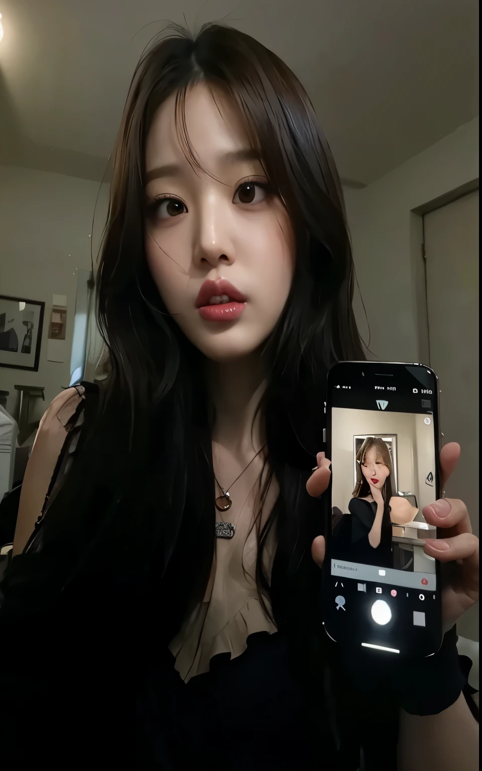 Arafed woman holding a cell phone in front of a camera., 8k selfie photography, Jennie kim ,modelo de instagram, autofoto iphone, hermosa joven coreana, heonhwa choe, jaeyeon nam, parque roseanne de blackpink, hermosa mujer surcoreana, pale korean adorable face, selfie de una mujer joven pelirroja, jennie de blackpink