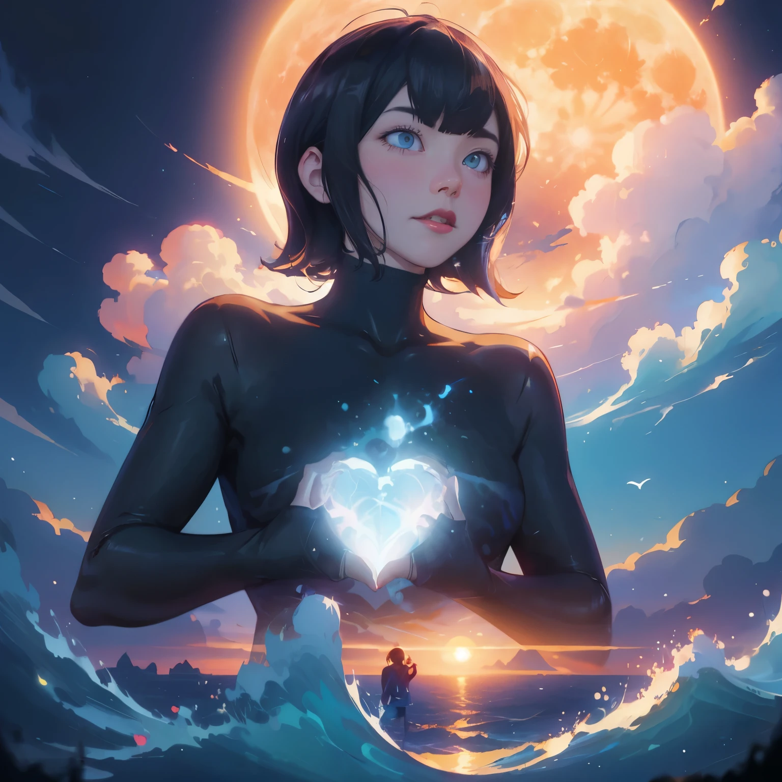 anime girl holding a heart in front of a full moon, artgerm and atey ghailan, rhads and lois van baarle, neoartcore and charlie bowater, alena aenami and artgerm, artgerm and ilya kuvshinov, makoto shinkai cyril rolando, jen bartel, inspired by Ross Tran