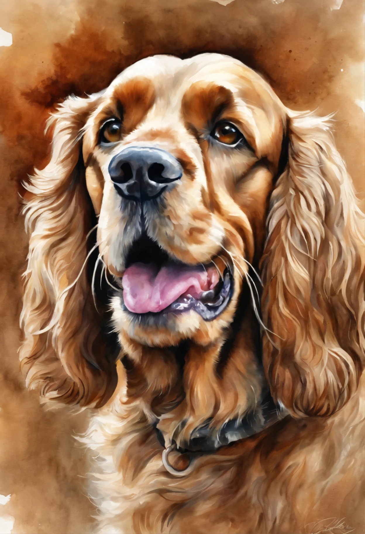 airbrush painting of a female cocker spaniel pet with tongue sticking out
