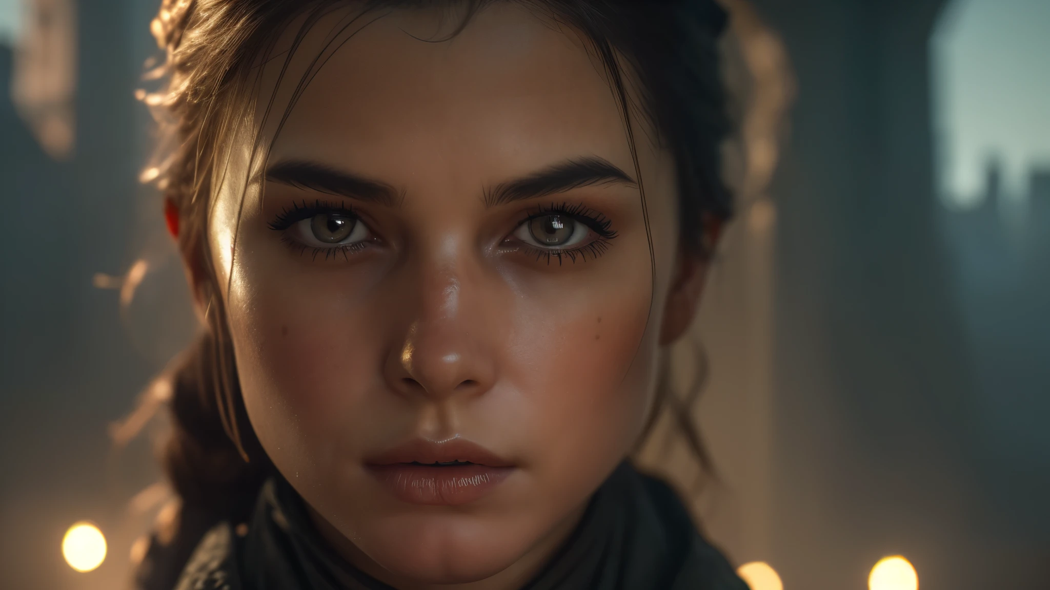 (((Photorealistic))), Photo, high quality, (ultra-detailed face and eyes: 1.4),(Based on the game the plague tales), ((Photorealistic)), Photo, cinematic, intricate frame, 1 girl, ((Amicia from the game the plague tales)), ((medieval ruined city)), it&#39;s raining, ((ultra detailed)) full length