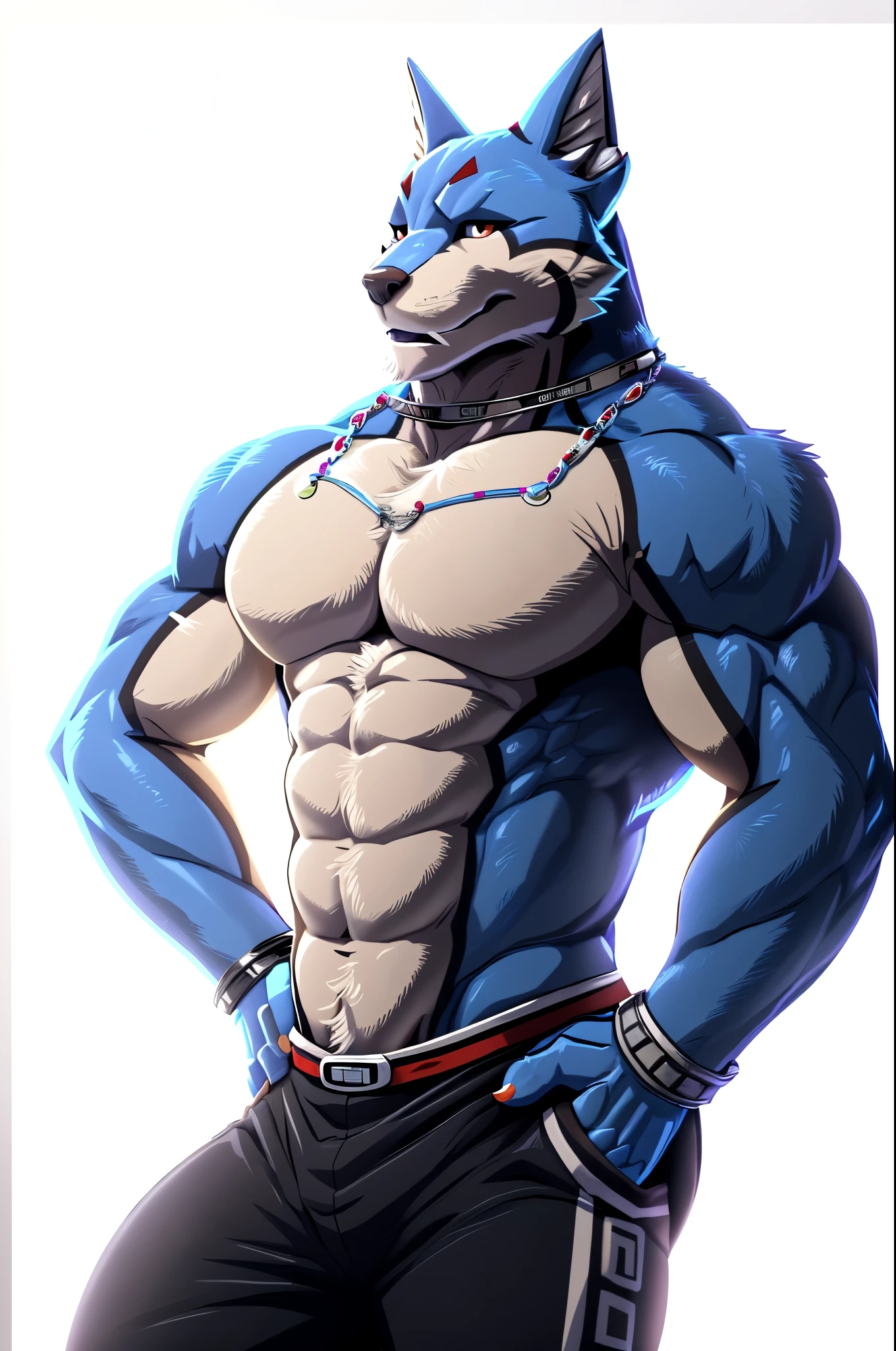 doggiekruger, blue fur, 4k, high resolution, best quality, posted on e621, solo, male, adult, masculine, muscular, (white background, no background:1.1), (by wfa:1.0), (by negger:1.0), (detailed face, detailed eyes:1.1), (cel shaded:1.2), cartoony shading, comic color style