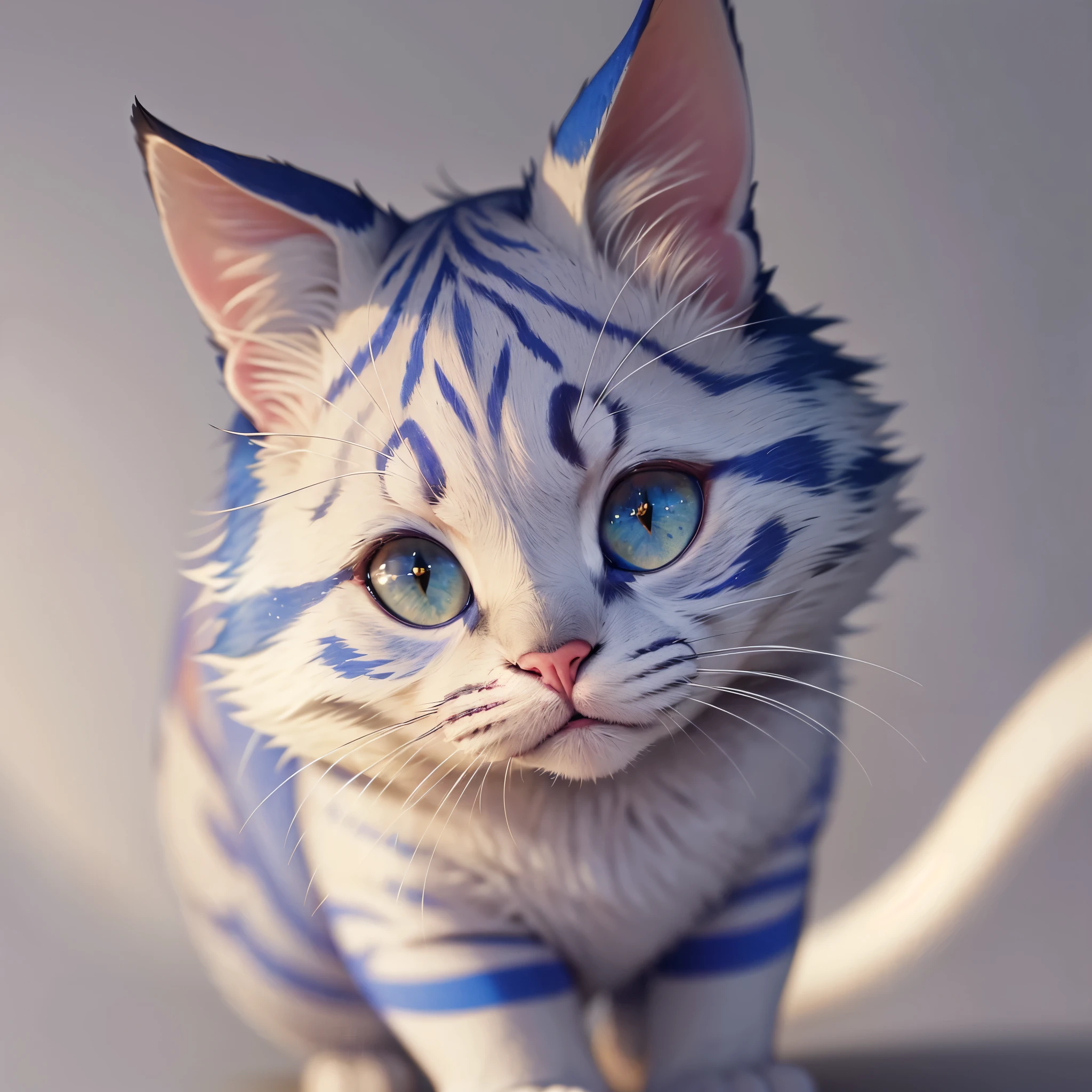 blue cat, (full body:1.8), masterpiece, best quality, 8k, absurdres, ultra realistic, highres, photography, film grain, chromatic aberration, sharp focus, HDR, facelight, dynamic lighting, cinematic lighting, professional shadow, simple background, (grey background:1.4), highest detailed, extreme detailed, ultra detailed, finely detail, (sharp pupils, realistic pupils:0.6)