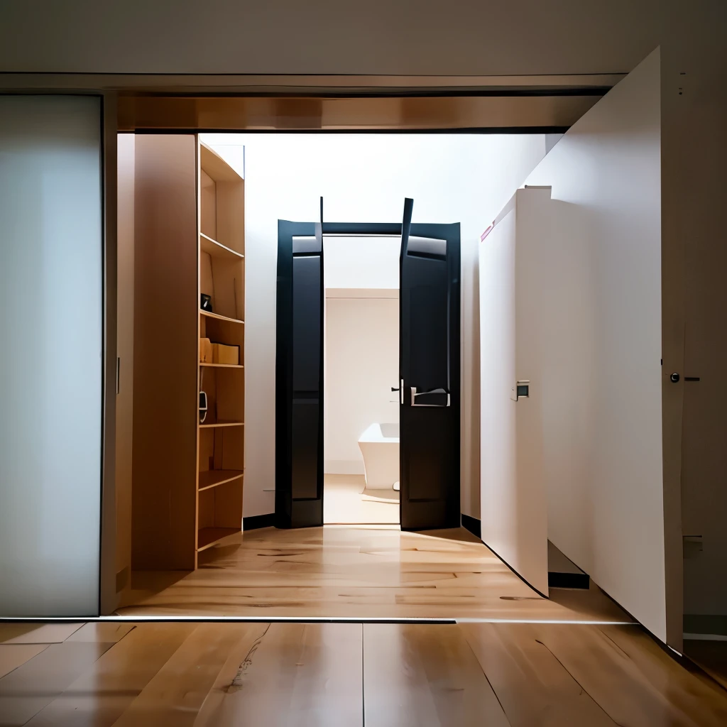 Generate me a person who opens the door to the room from different angles