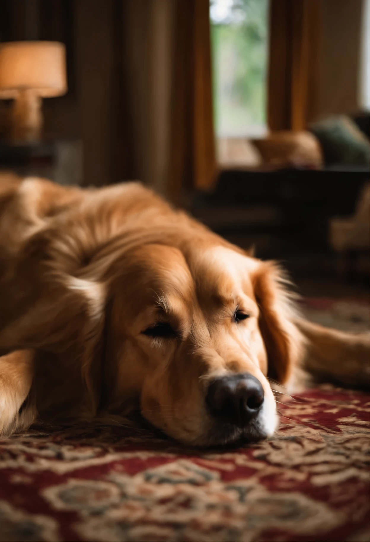 There is a dog that is laying down on the floor - SeaArt AI