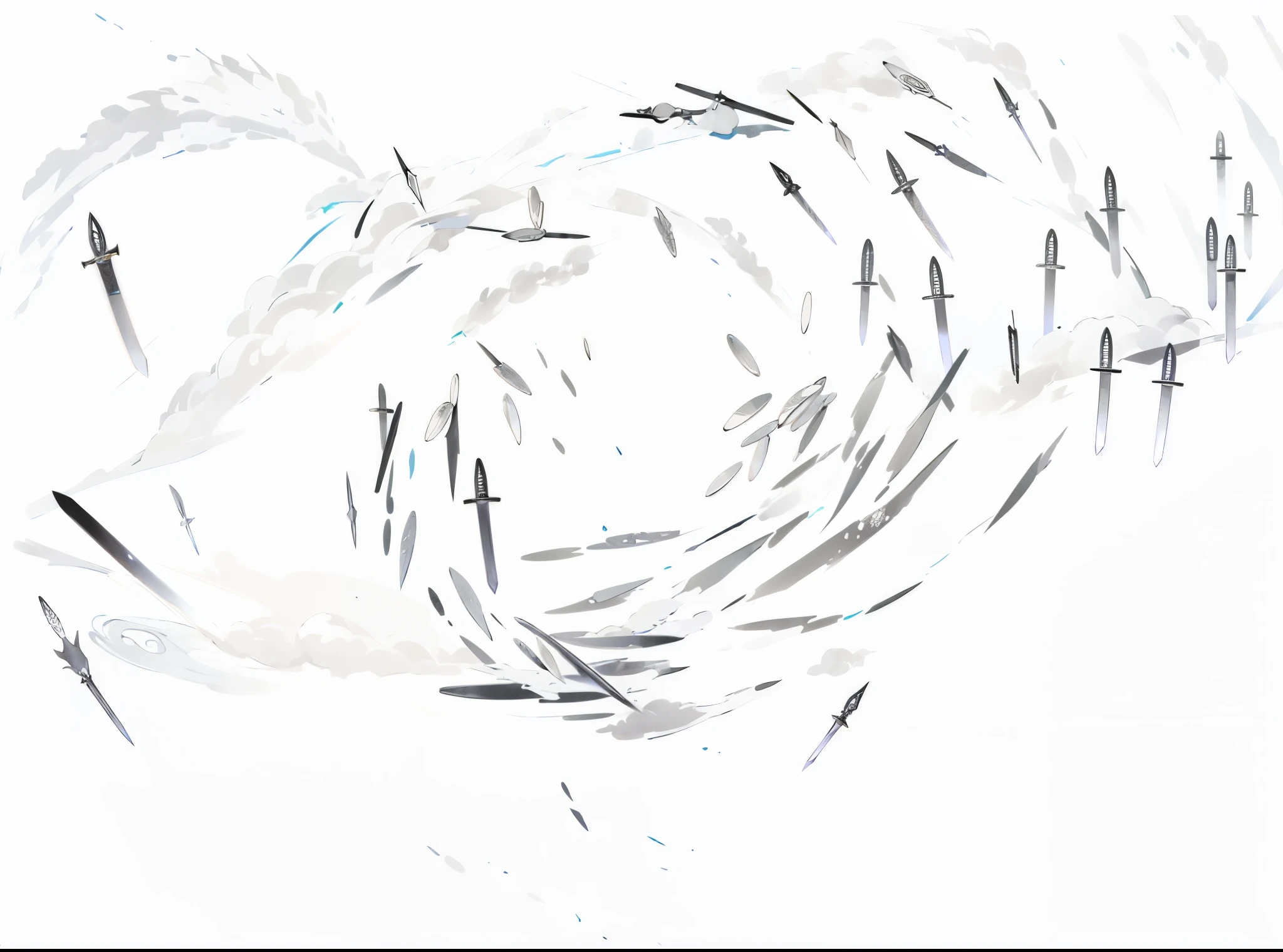 Vision，valley，cloud，Afterimage，silver flying sword，Sword Shadow，无数silver flying sword，nobody！masterpiece，extremely high detail，Silver and white color scheme
