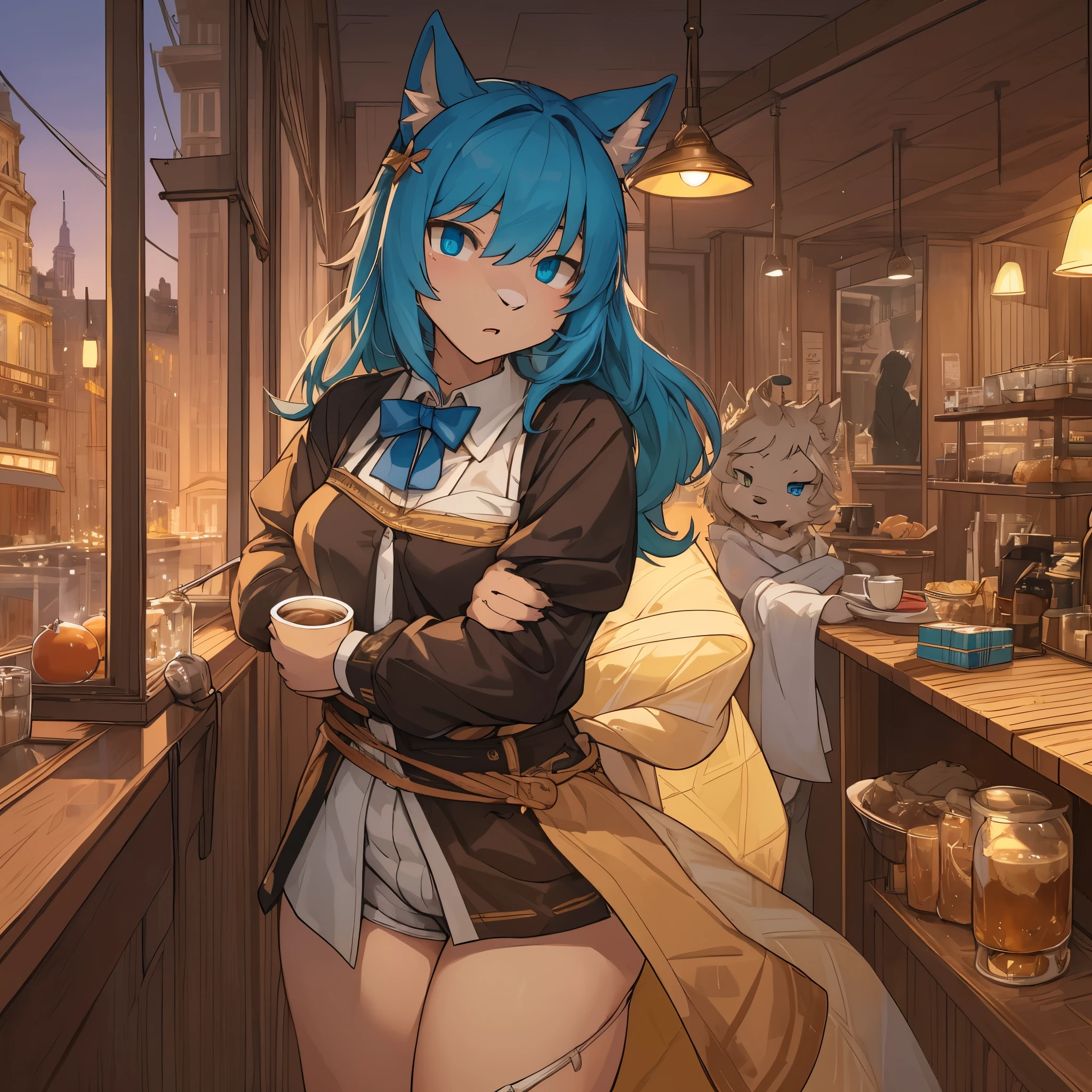 top quality, best quality, High-quality illustrations, masterpiece, super high resolution, detailed background, detailed background, cafe, Terrace, drink, coffee, staff, 6+boys, 6+girls, absurdres(highly detailed beautiful face and eyes)perfect ???????, expression, good lighting, cinematic shadow(kemono, furry anthro),