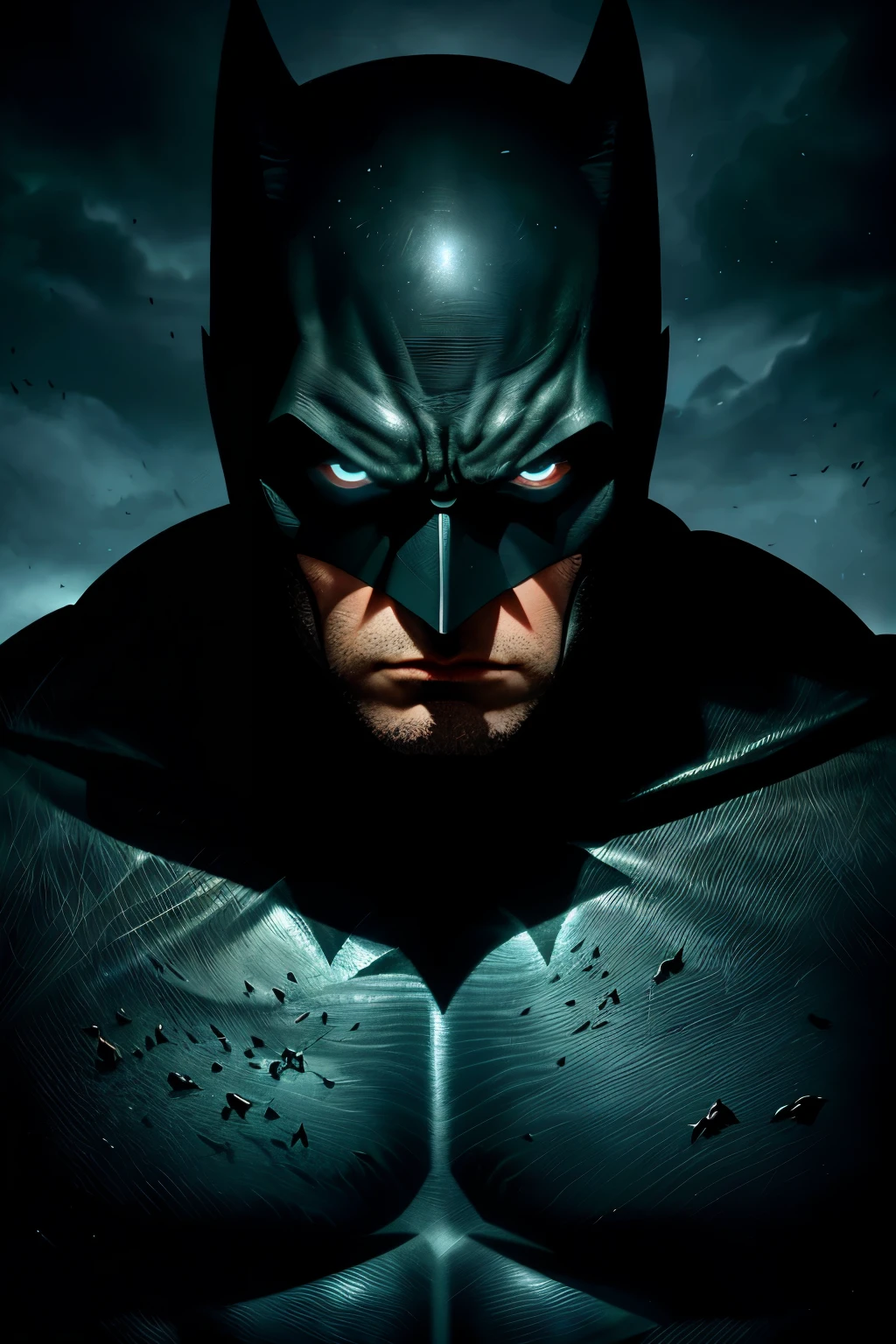 In the gritty and intense world of Batman and The Sandman, a dynamic image emerges with strong lighting contrasts. Projected in high definition, this 2D masterpiece showcases the bold and dramatic forms of the two legendary characters. Batman, with his muscular build and dark, brooding features, is depicted against a backdrop of dark cyan and gray tones. The Sandman, a mystical and otherworldly figure, is rendered with intricate details and rough clusters of sand-like textures. Caninecore influences are evident in the intense animalistic expressions of both characters. Their fierce eyes and defined jawlines exude power and determination in this stunning, high-detail representation of the iconic