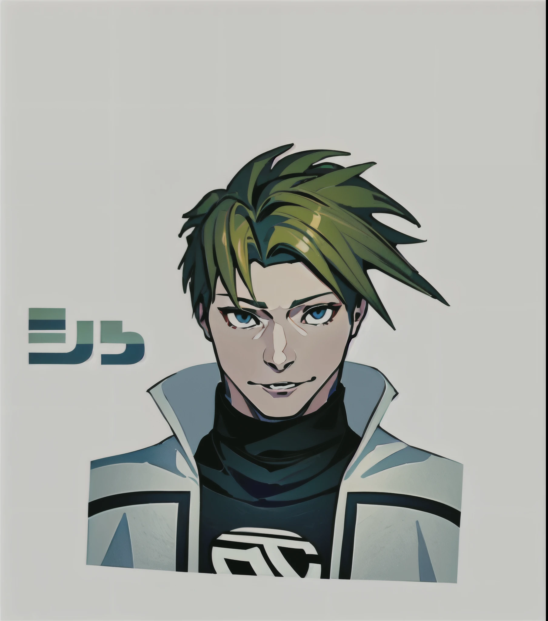 Yellow hair, teku jacket, blue eyes