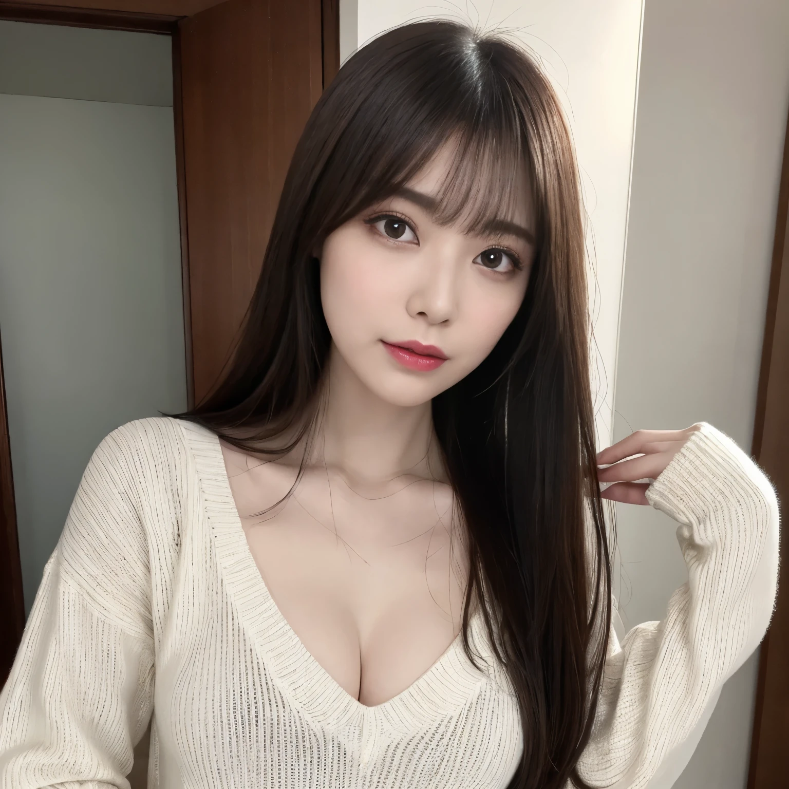 (highest quality、table top、8k、best image quality、Award-winning work)、one beautiful woman、25 years old、perfect dynamic composition、(Elegant red thick V-neck knit:1.1)、(Knit that fits perfectly to the body:1.1)、(perfect v-neck knit sweater:1.1)、slightly pregnant、very thin pregnant woman:、(full body photo:1.2)、look at me and smile、(Strongly blurred Shinjuku background:1.1)、stand gracefully、droopy eyes、natural makeup、Ultra high definition beauty face、ultra high definition hair、Super high-definition sparkling eyes、Super high resolution glossy lips、accurate anatomy