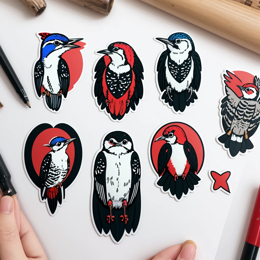 Five types of Woodpecker stickers