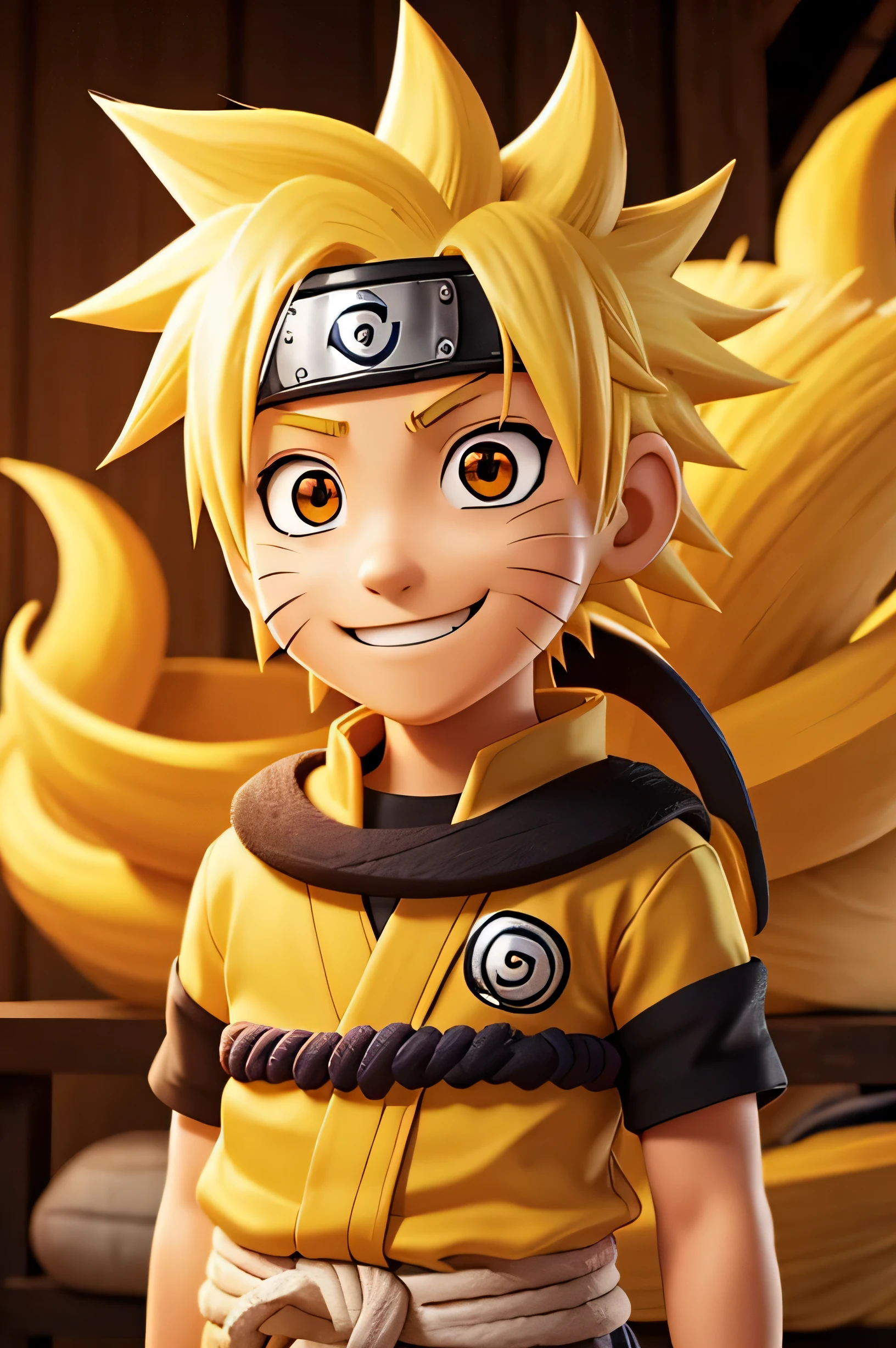 naruto,cabelo amarelo,kyubi,sorrindo