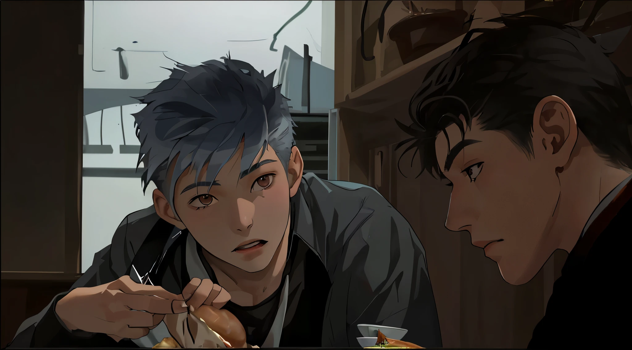 two 17 year old boys are having dinner