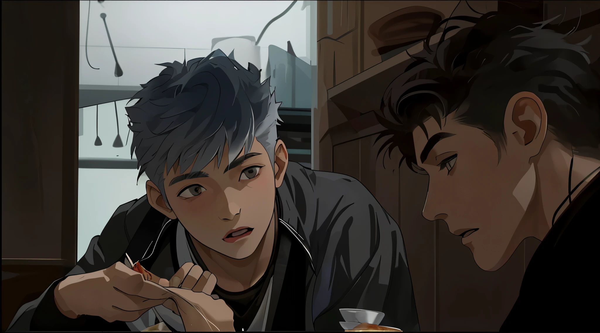 two 17 year old boys are having dinner