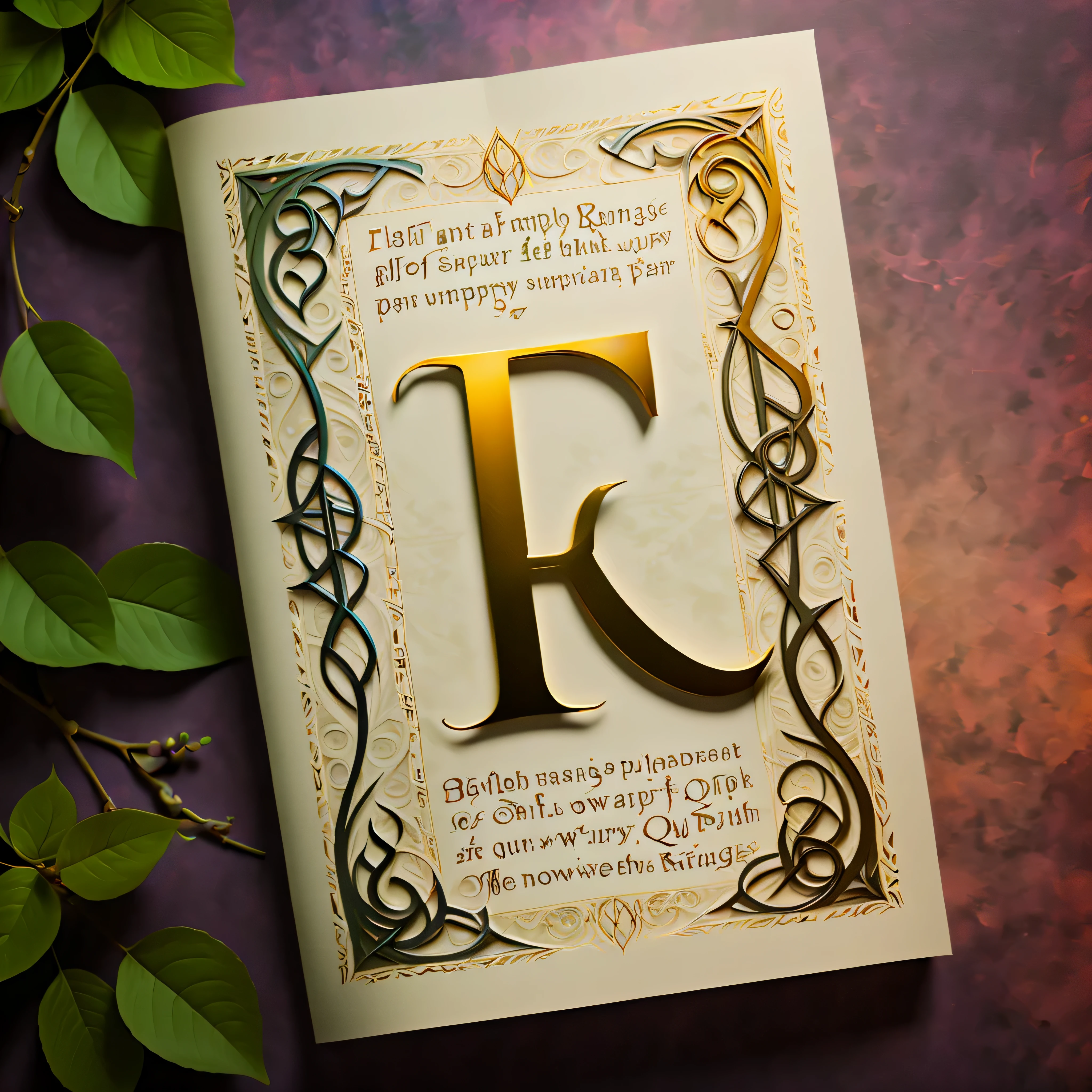 ((Alphabet pamphlet):1.2), ((Alphabet wallpaper):1.3), Develop a font design inspired by Elven inscription of Lord of the Rings, (best quality,4k,8k,highres,masterpiece:1.2),