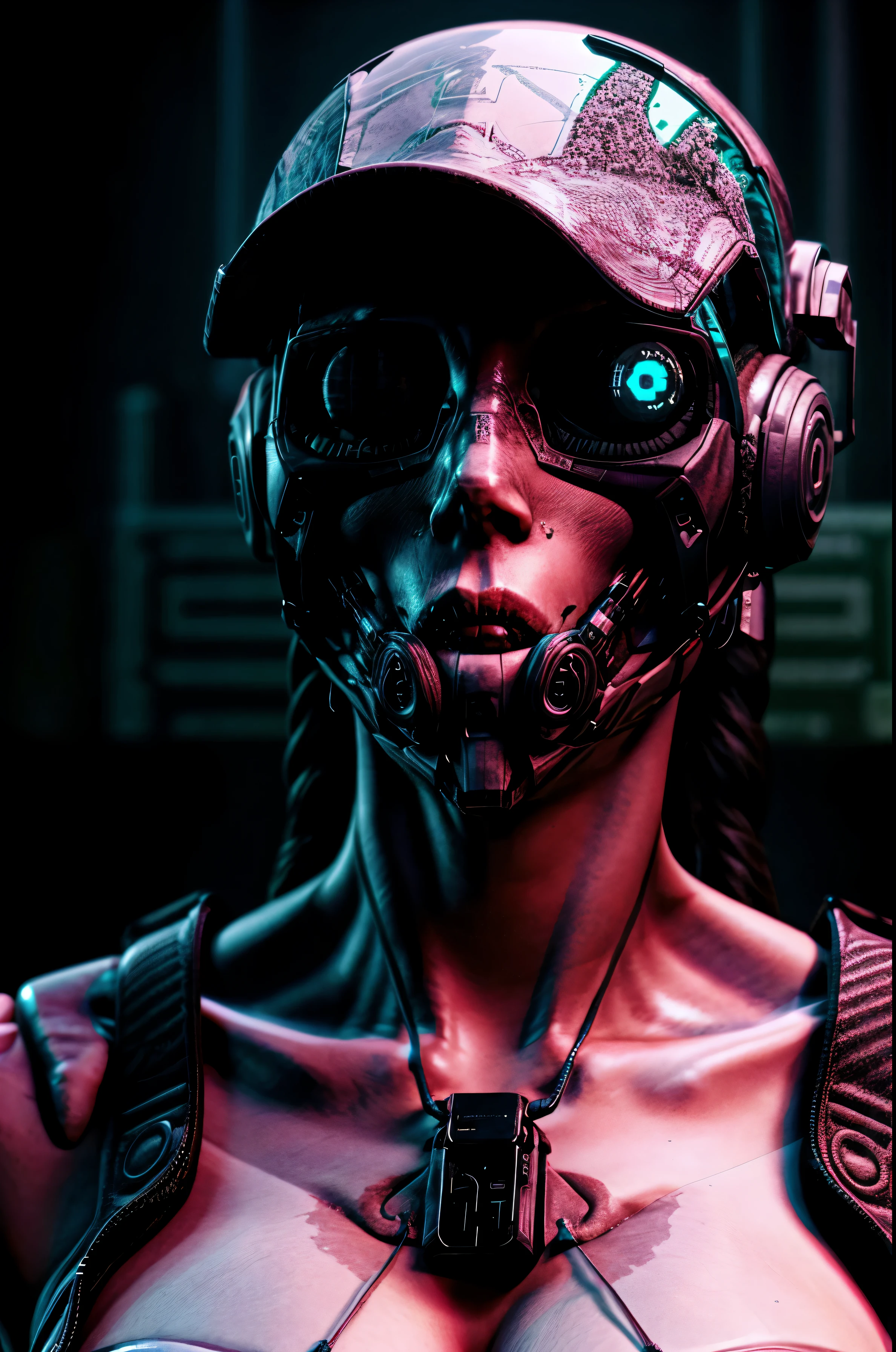 detailed an attractive female Terminate [gunslinger:bounty hunter:0.4] standing in a apocalyptic wilderness (glitchwave style:1) high saturation